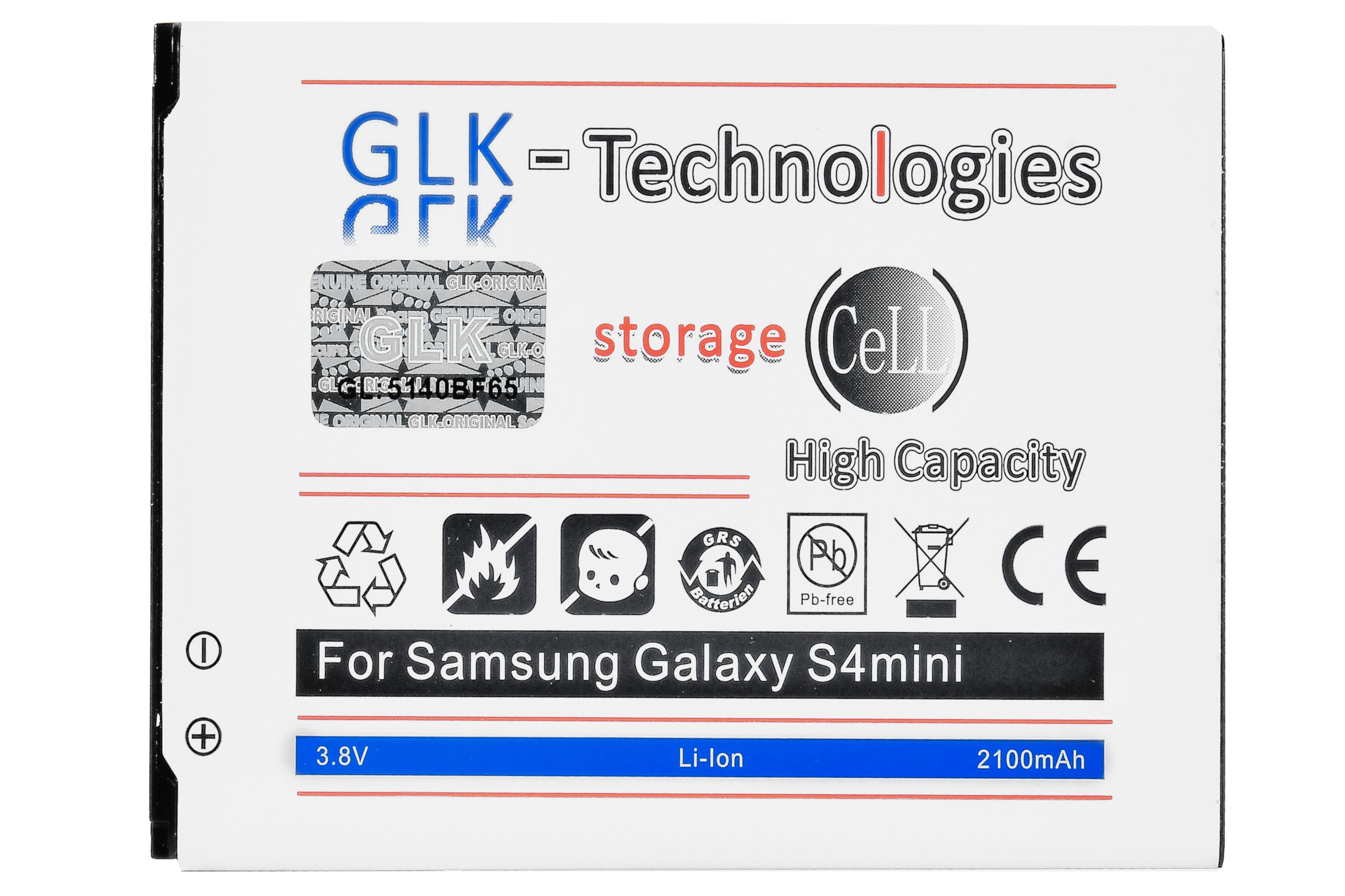 GLK-Technologies High Power Akku V) i9190 Ersatzakku B500BE, Galaxy GLK-Technologies I9195 Battery, 2100 Smartphone-Akku Mini mit Samsung kompatibel S4 GT 2100 (3.8 mAh Original mAh accu