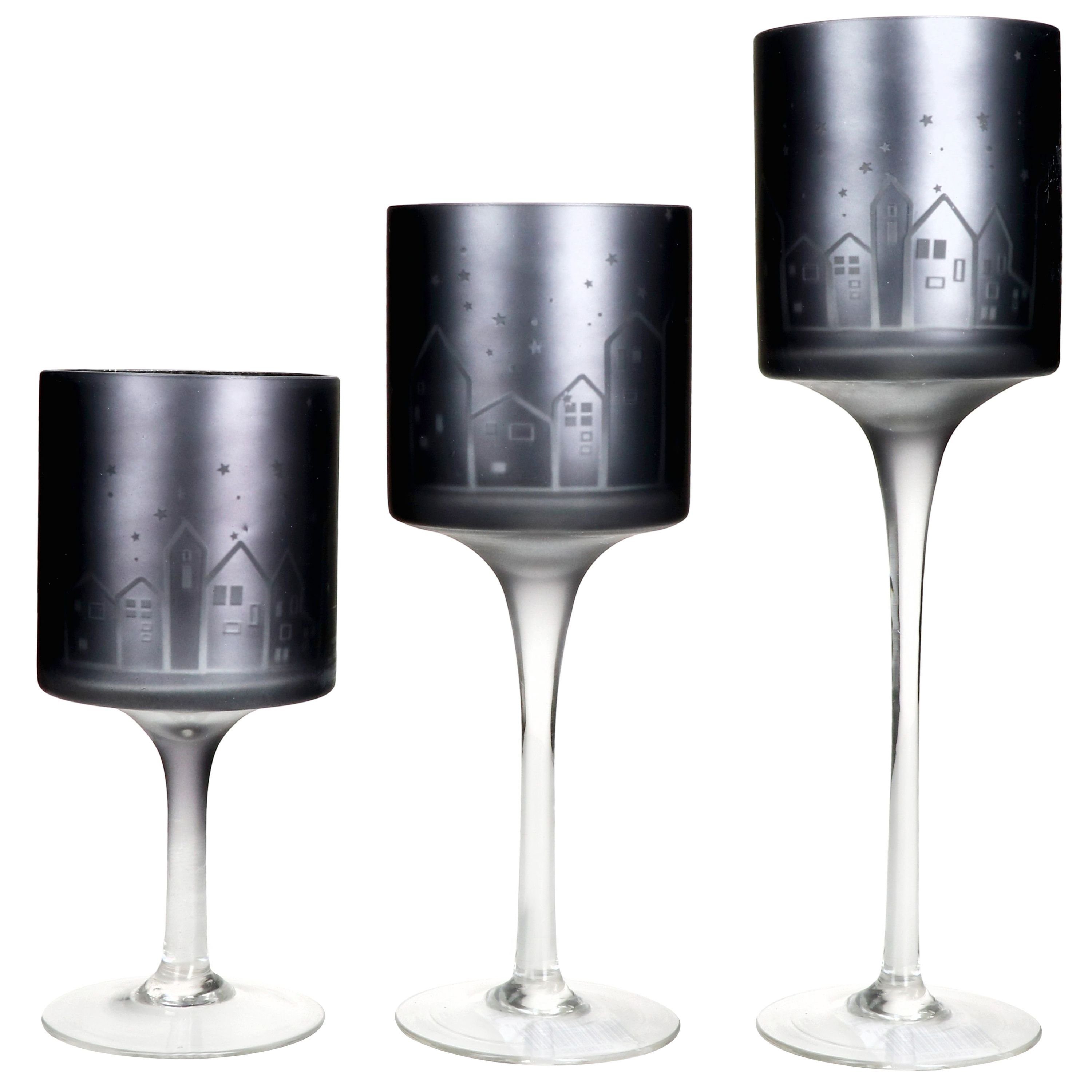 MamboCat Teelichthalter Weihnachten 3tlg Windlicht Kerzenständer mit Minou Fuß Set grau matt