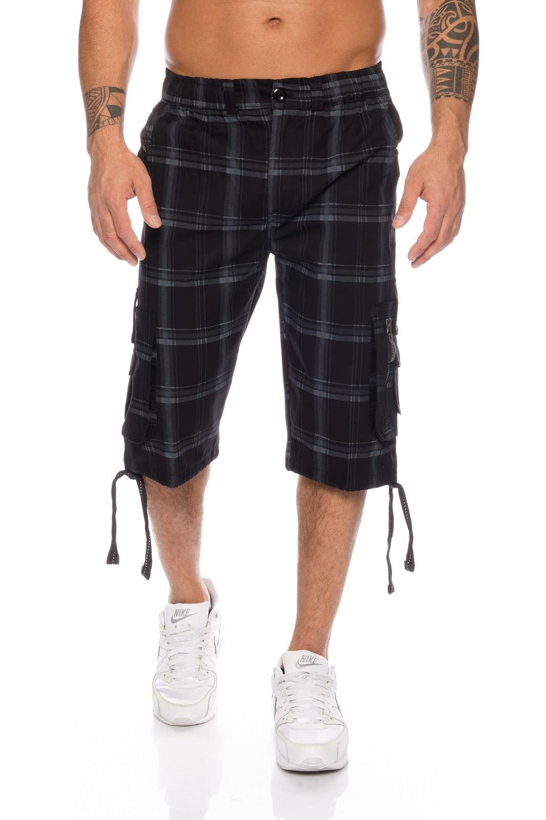 Kendindza Cargoshorts 3/4 Bermuda Shorts Herren, Kurze Hose Herren, Cargobermuda Taschen, Knopf udn Reißverschluss, Cargohose