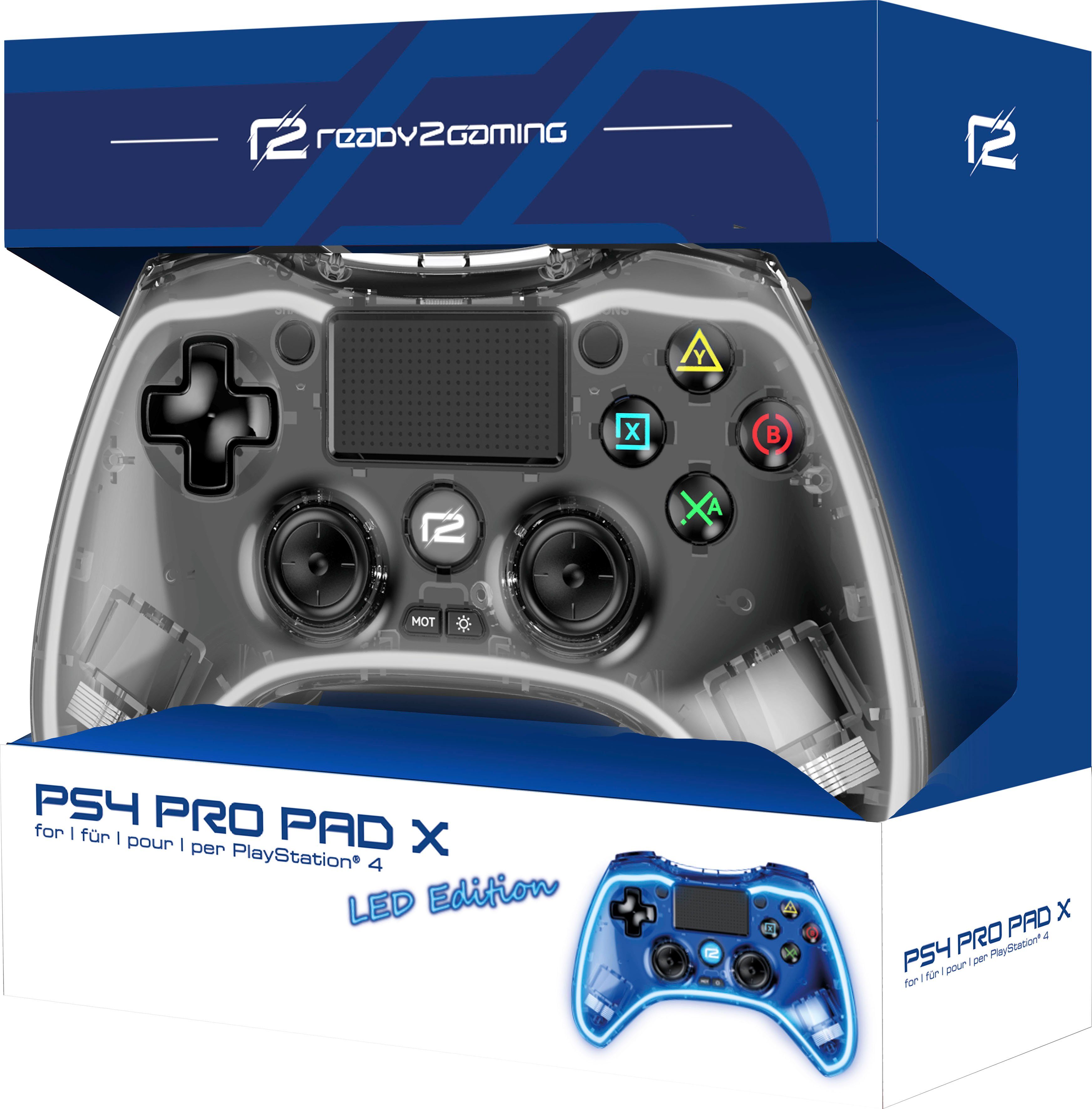 Ready2gaming PS4 Pro blauer Pad transparent Edition Controller LED mit X Beleuchtung Led