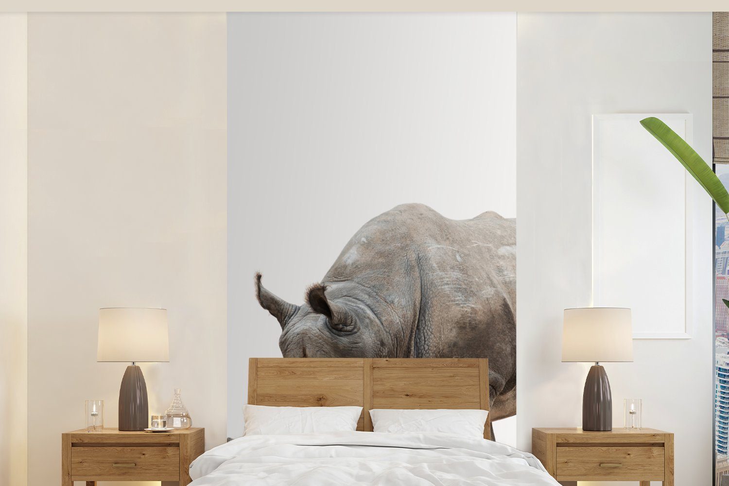 MuchoWow Fototapete Nashorn - Jungen - Wildtiere - Kinder - Mädchen - Tiere, Matt, bedruckt, (2 St), Vliestapete für Wohnzimmer Schlafzimmer Küche, Fototapete