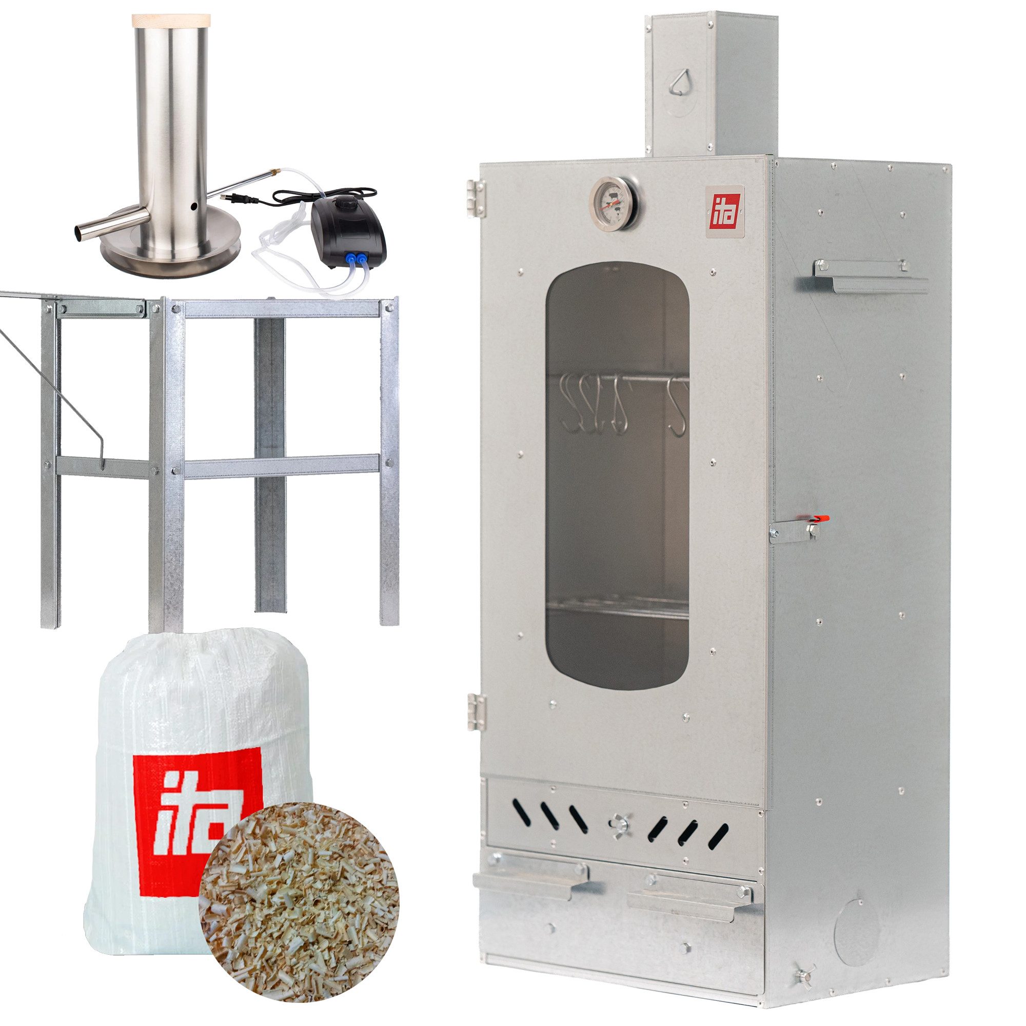 ITA Räucherofen Räucherofen 7012 - Premium Räucherschrank mit 3 Etagen, 1-St., Smoker mit Räuchertisch und Rauchgenerator zum Kalträuchern