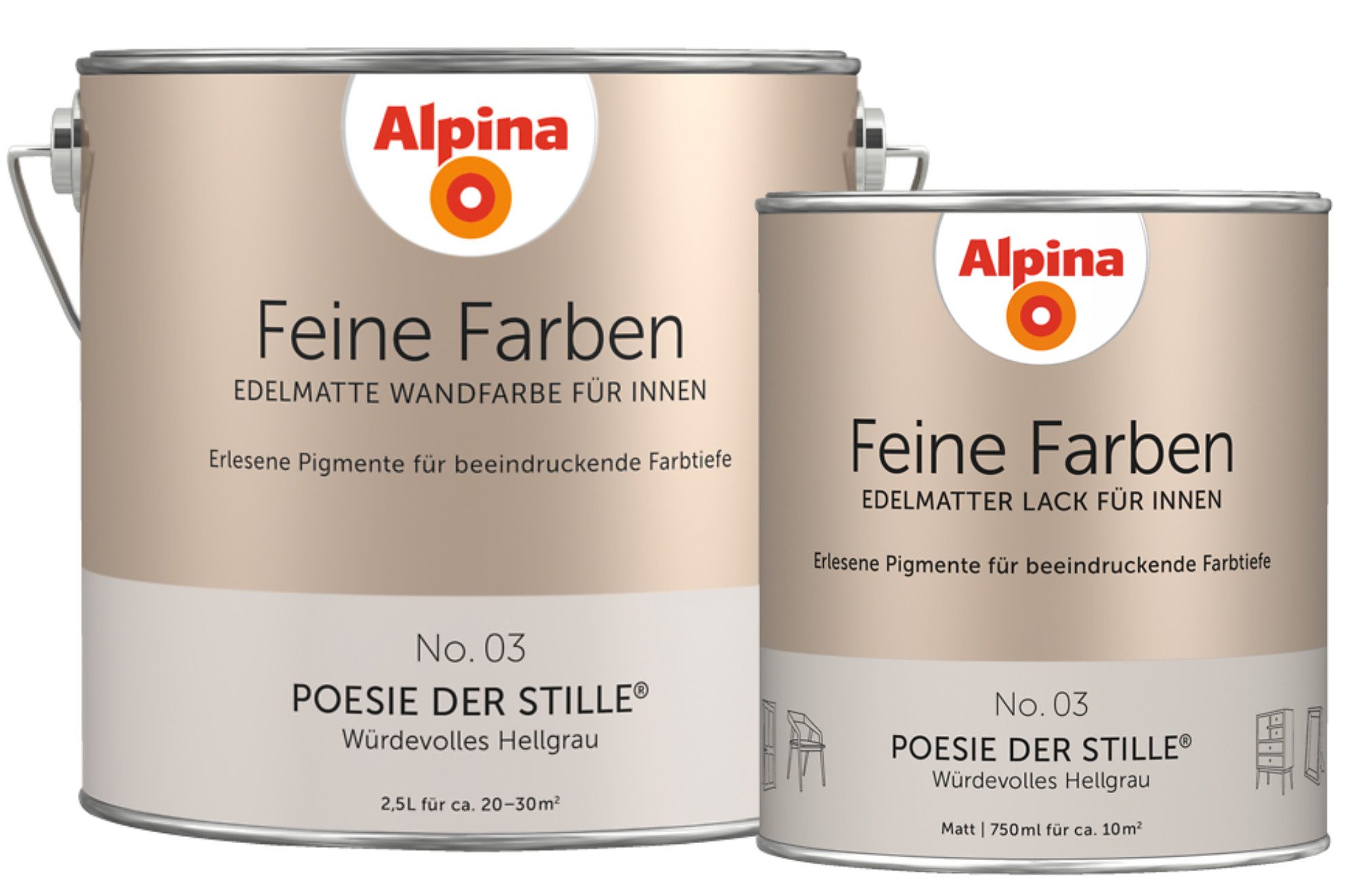 Alpina Wandfarbe - SET - Feine Farben Wandfarbe 2,5L + Lack 750ml edelmatt