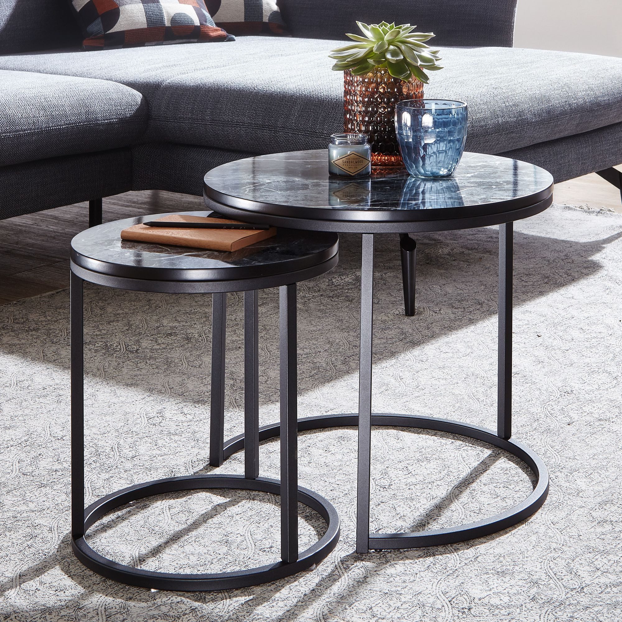 Satztisch FB24020 Beistelltisch 2er Set Couchtisch Marmor Optik Wohnzimmertisch