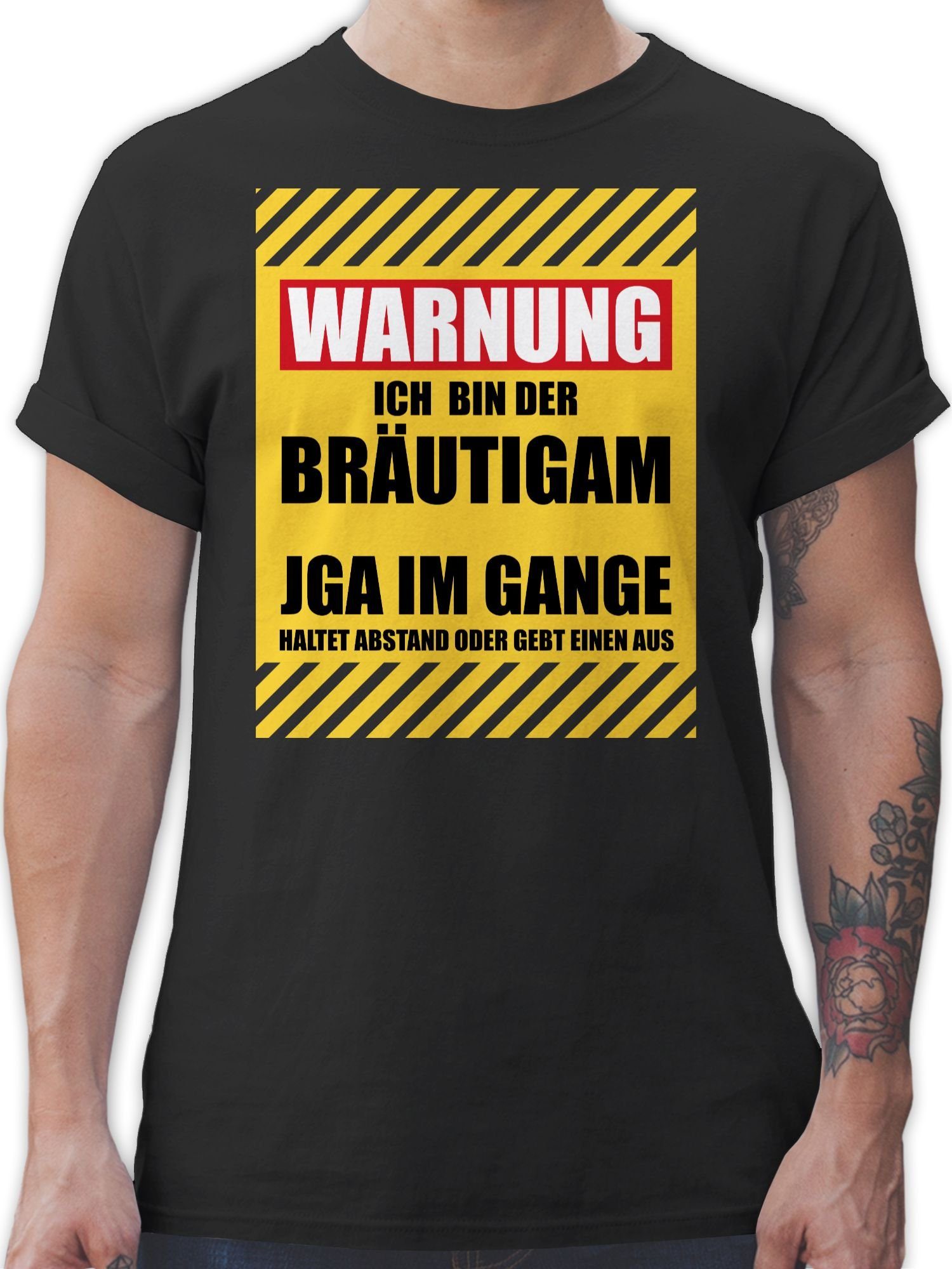 T-Shirt Schwarz Shirtracer 1 bin Bräutigam JGA Ich Warnung der Männer