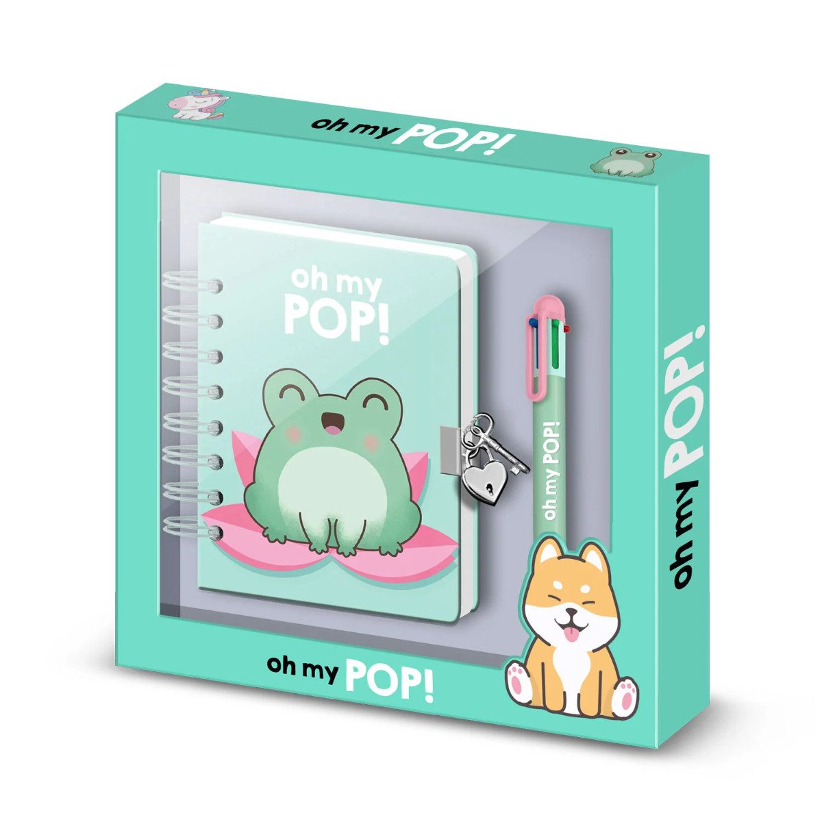 Oh My Pop! Tagebuch Set A5 mit 6 Farbige Kugelschreiber Schloss