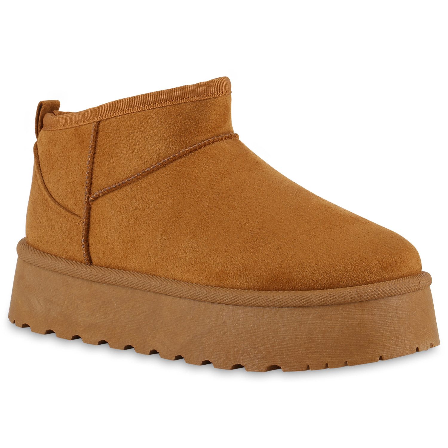 VAN HILL 840622 Plateaustiefelette Damen Warm Gefütterte Plateau Boots Profil-Sohle Winter