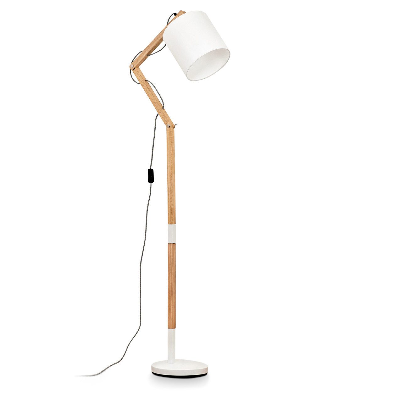 hofstein Stehlampe moderne Stehlampe aus Metall/Stoff/Holz in Weiß/Naturfar günstig online kaufen