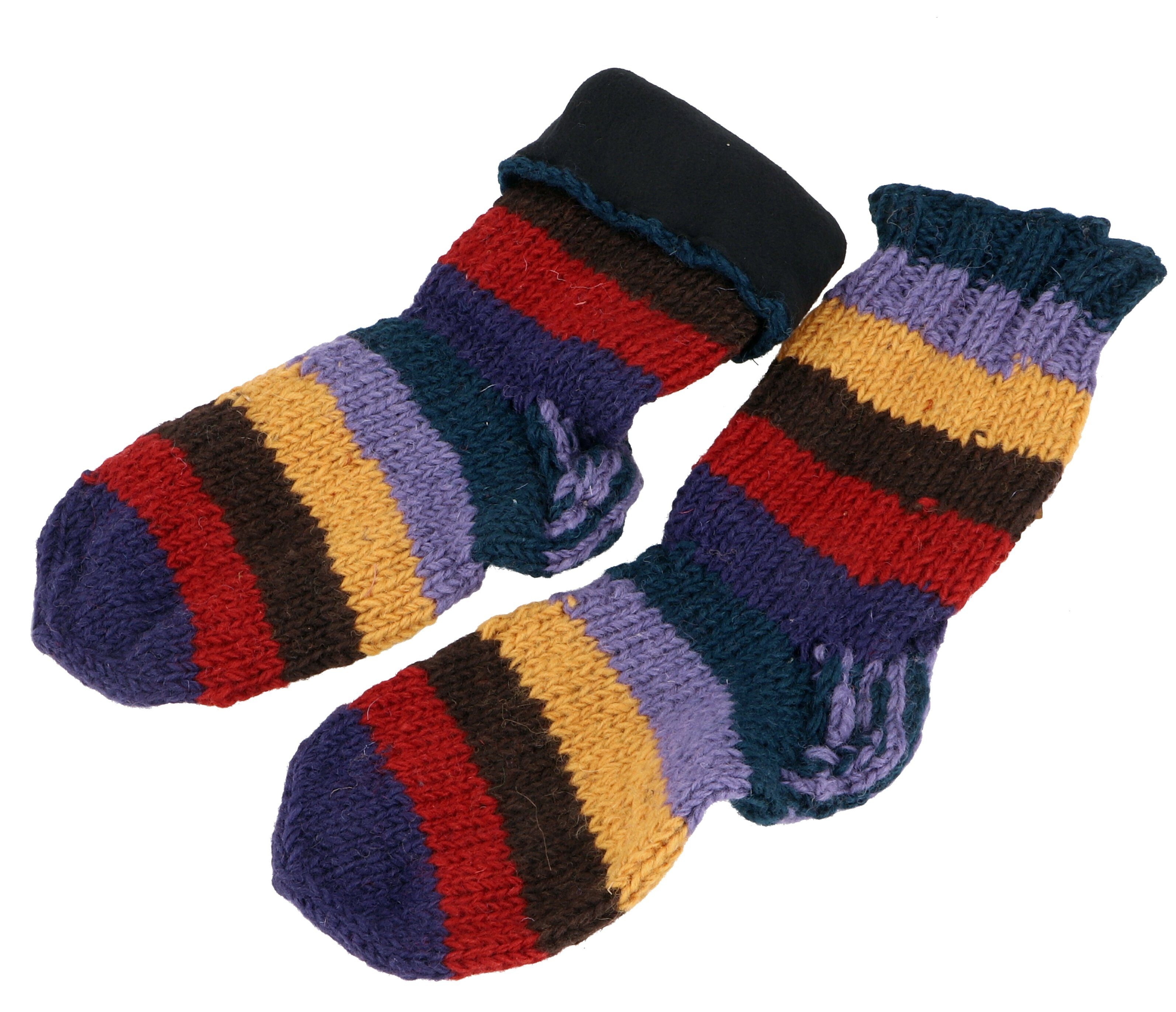 Guru-Shop Haussocken Handgestrickte gefütterte Schafwollsocken,..