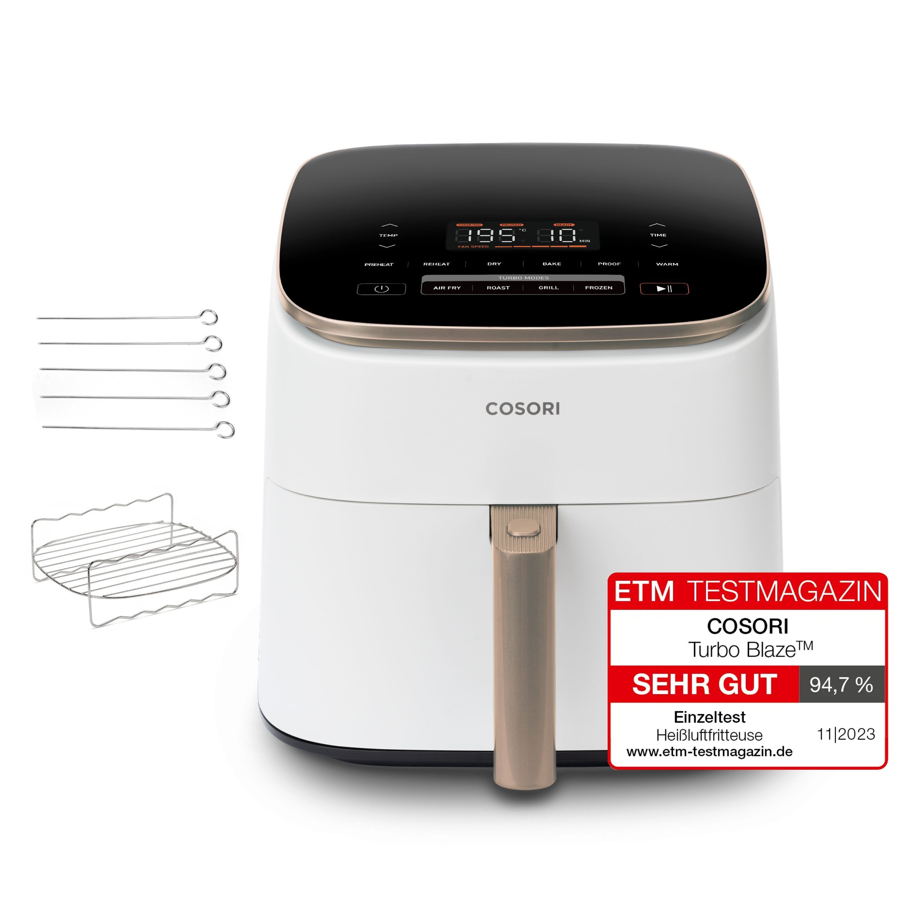 Cosori Heißluftfritteuse XXL Turbo Blaze, 6L Airfryer, 30°-230°, Kompakt, 1725,00 W, 5 Geschwindigkeitsstufen & 9 Funktionen, DC-Motor, Energiesparend