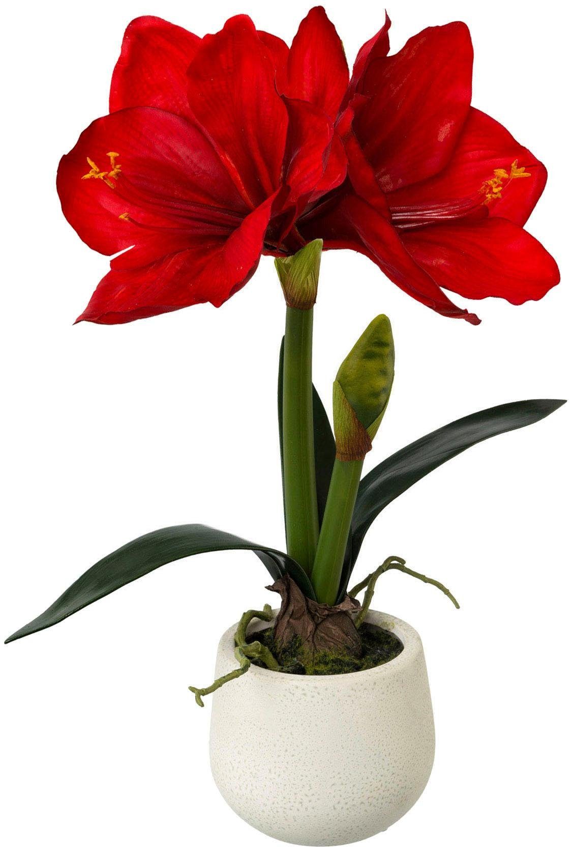 1 Deko Amaryllis im Topf 51cm Künstliche Kunst Seiden Blumen Pflanzen Blüten 