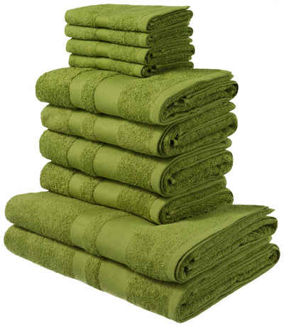 my home Handtuch Set »Vanessa« (Set, 10-tlg), Handtücher mit abgesetzter Bordüre, einfarbiges Handtuchset aus 100% Baumwolle