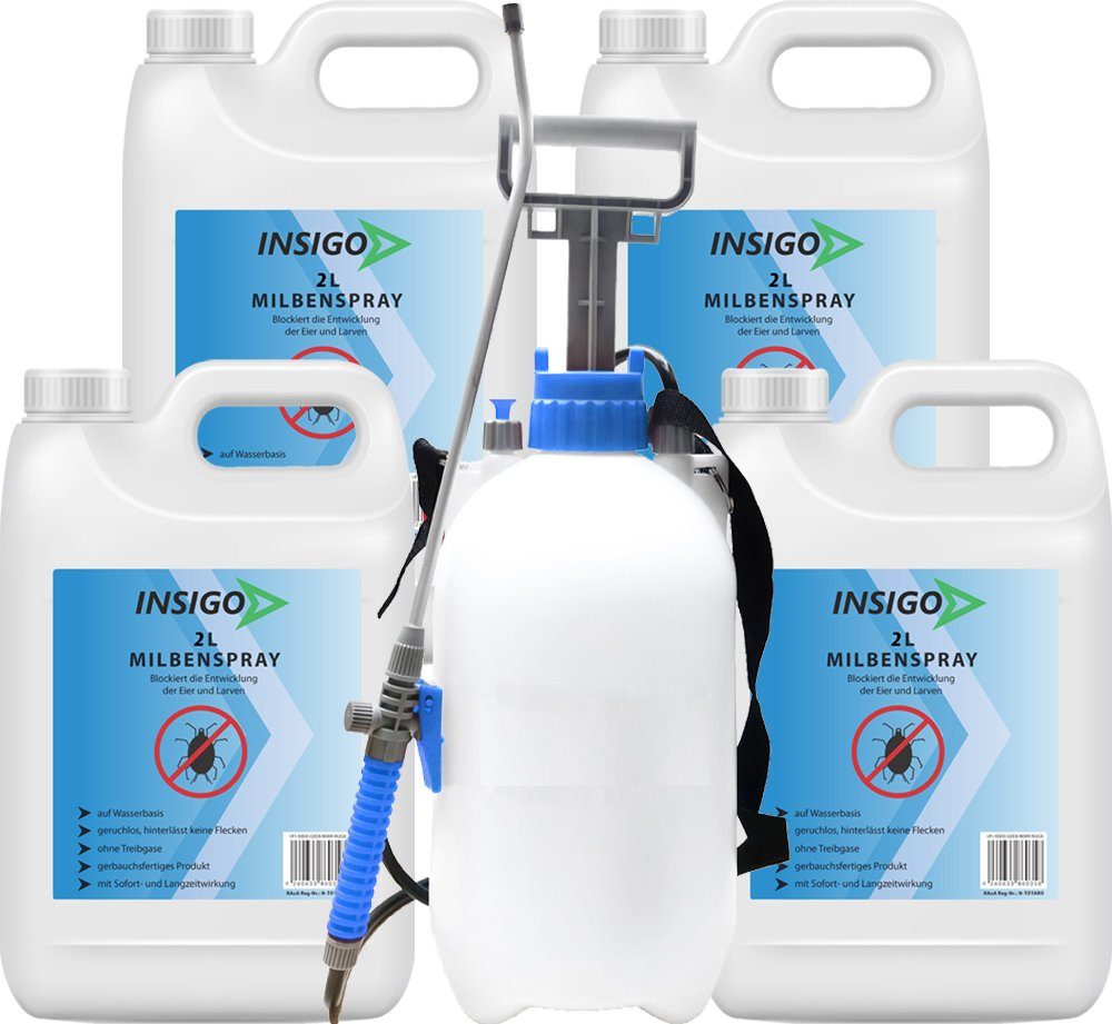 INSIGO Insektenspray Anti Milben-Spray Milben-Mittel Ungezieferspray, 8 l, auf Wasserbasis, geruchsarm, brennt / ätzt nicht, mit Langzeitwirkung