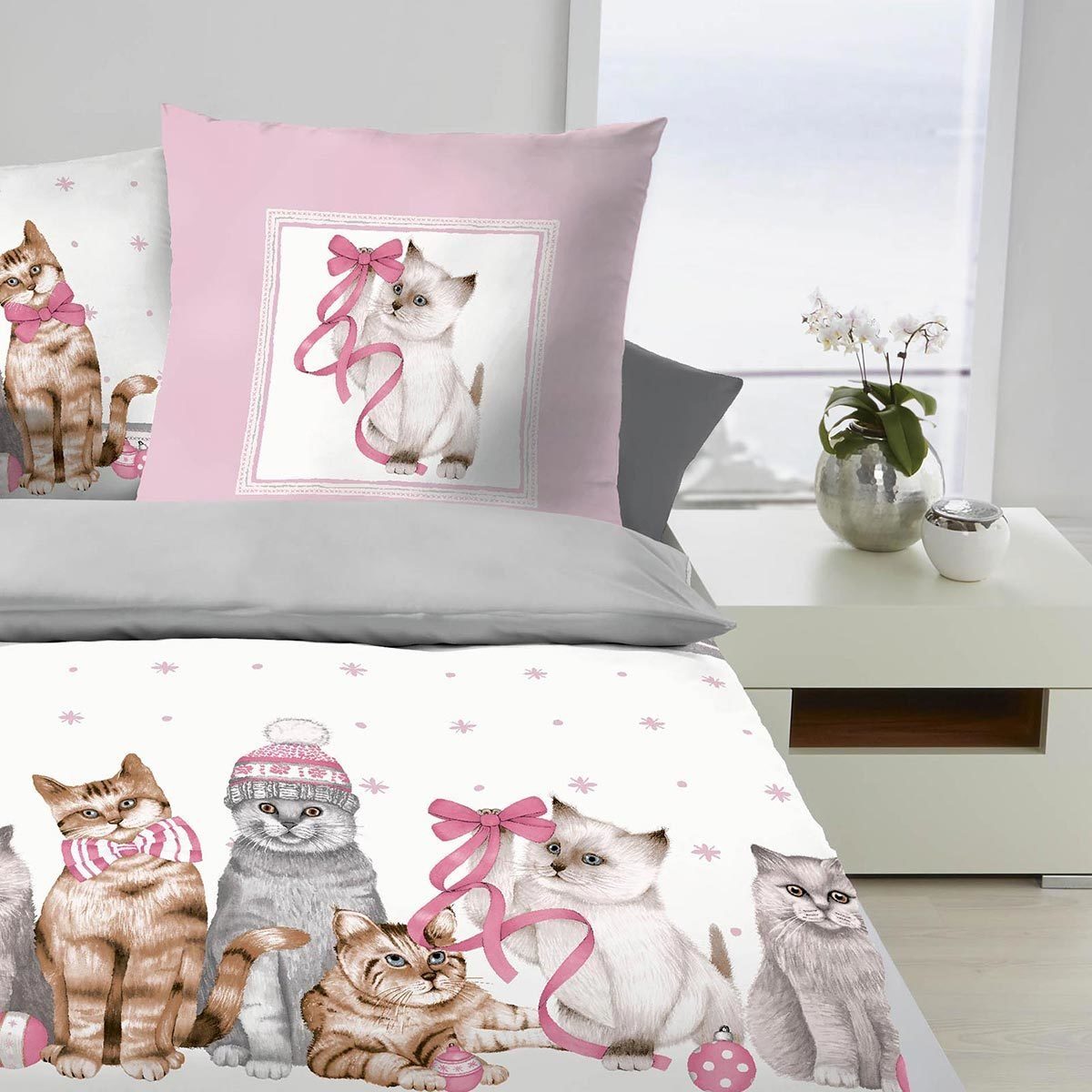 TRAUMSCHLAF Bettwäsche Weihnachtskatzen, Biber, 2 teilig, warme Weihnachtsw günstig online kaufen