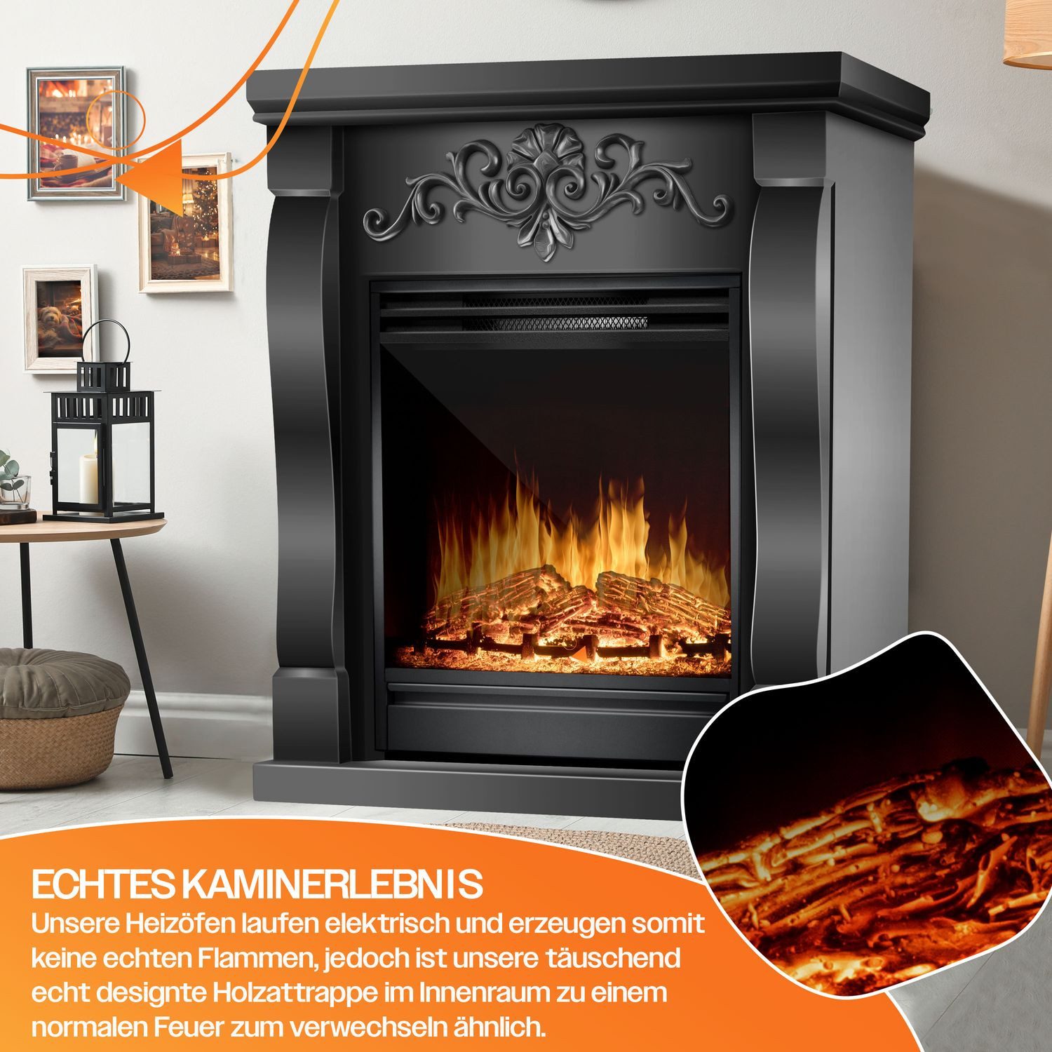 KESSER Elektrokamin, Elektrokamin Standkamin Kamin elektrisch mit LED 3D-Flamme