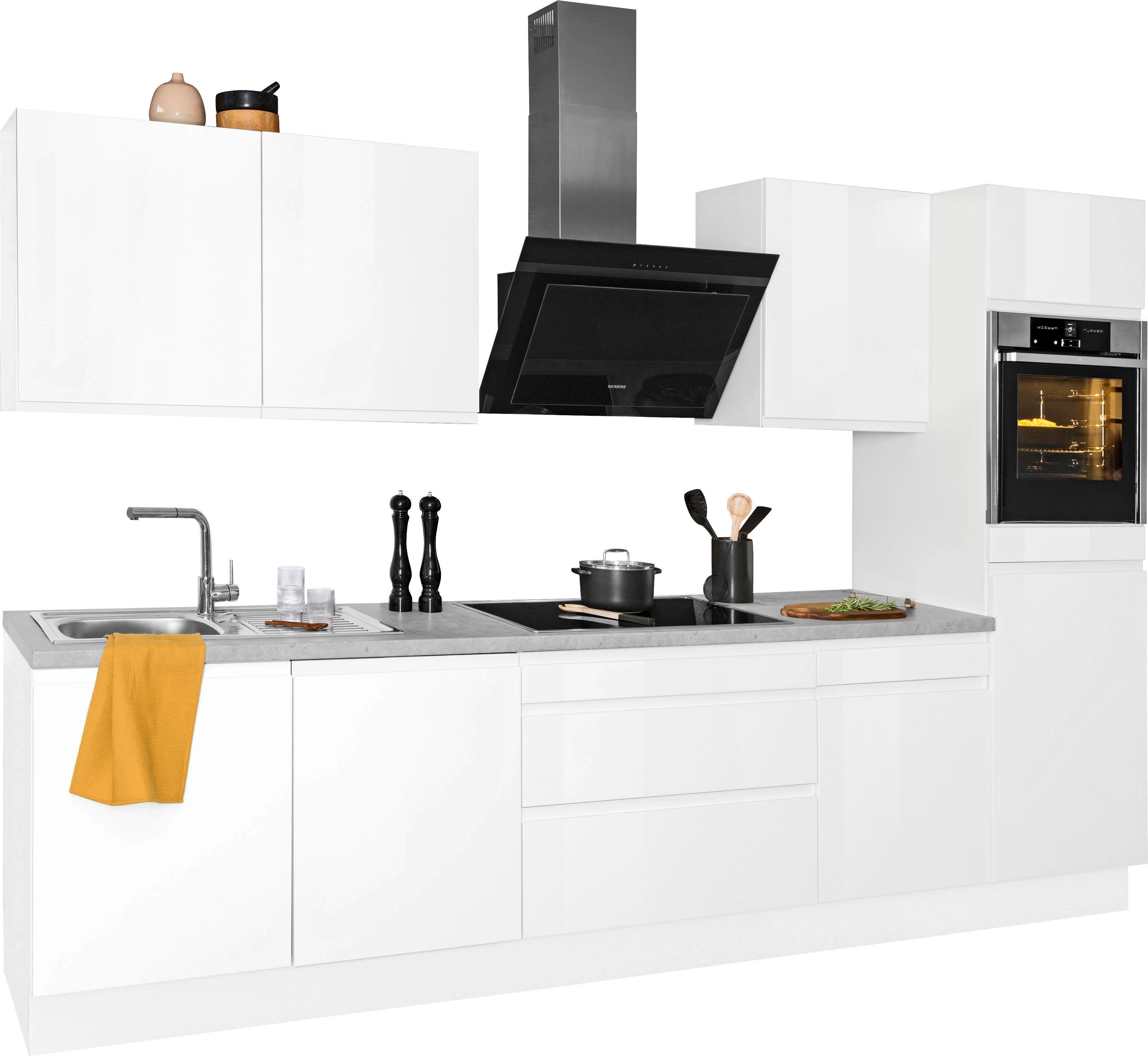 OPTIFIT Küchenzeile »Avio«, Premium-Küche, ohne E-Geräte, mit  Soft-Close-Funktion, Vollauszügen, 38 mm starker Arbeitsplatte und  hochwertigen Hochglanz-Fronten, Breite 330 cm online kaufen | OTTO