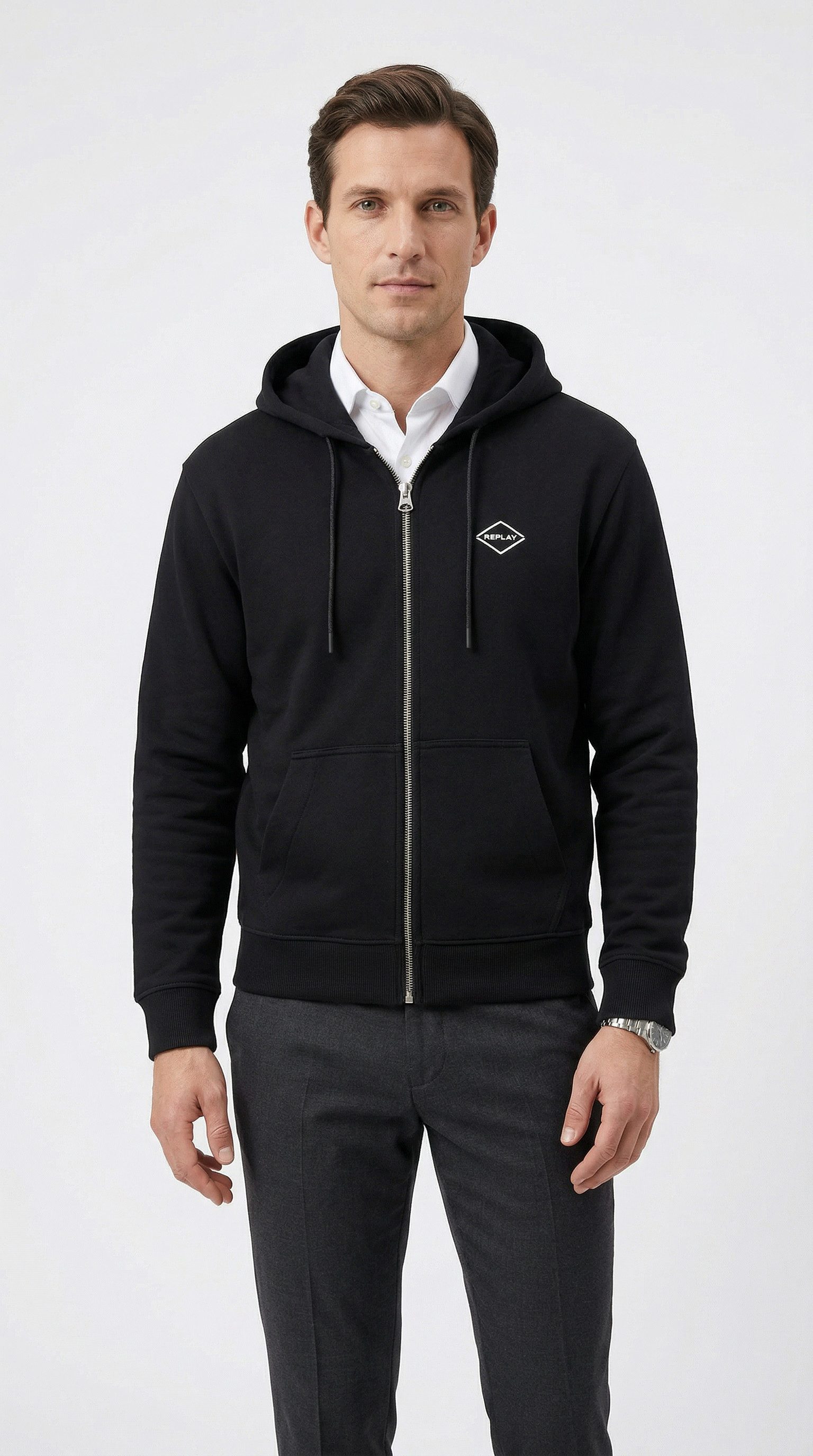 Replay Kapuzensweatjacke aus Baumwolle, Regular Fit