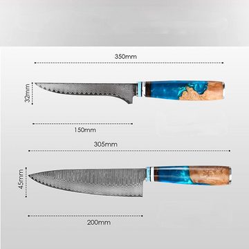 Home safety Messer-Set 2tlg.Damastmesser Kochmesser Filetiermesser (set, 2-tlg)