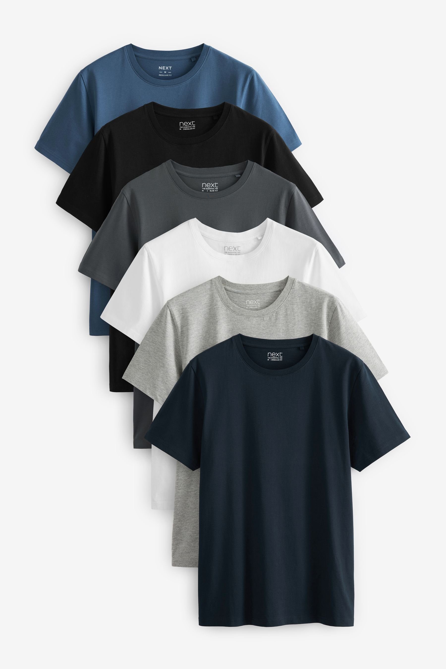 Next T-Shirt Navy/ 6er-Pack Slate/ (6-tlg) T-Shirts Blue Black/ Grey Marl/ White