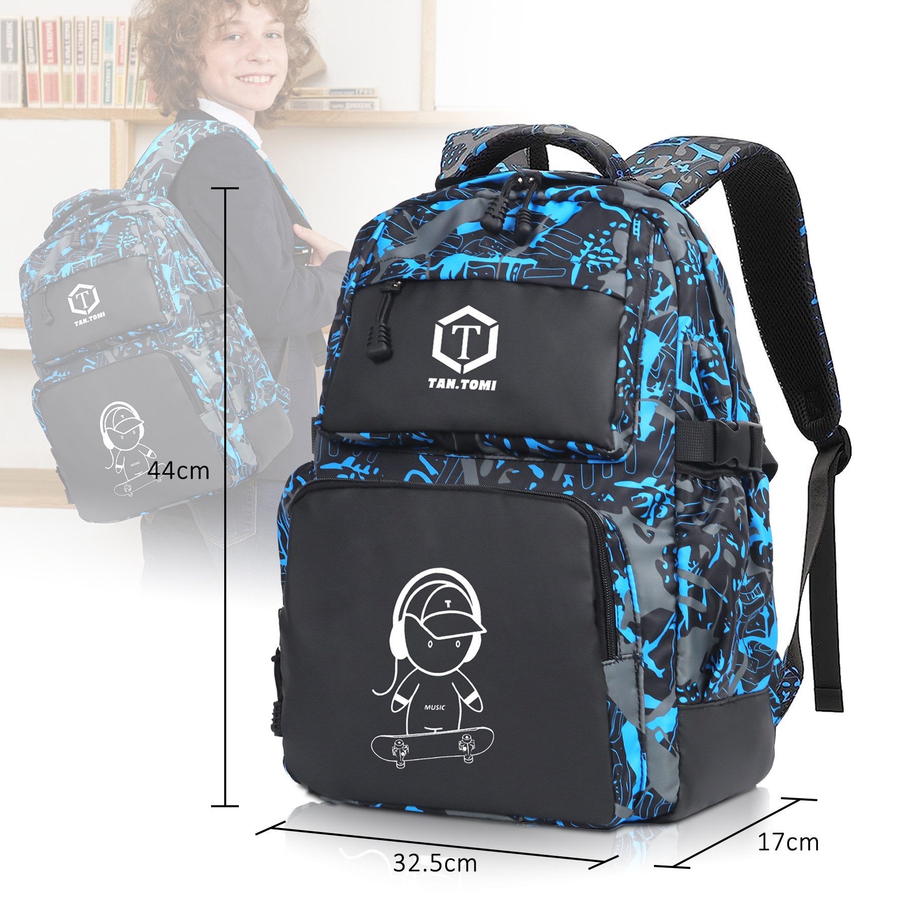 TAN.TOMI Schulrucksack Rucksack Jungen Schulrucksack Mädchen Teenager Jugendliche Daypacks, Kinder Reflektierender Schultasche Outdoor Camping Groß Schulranzen