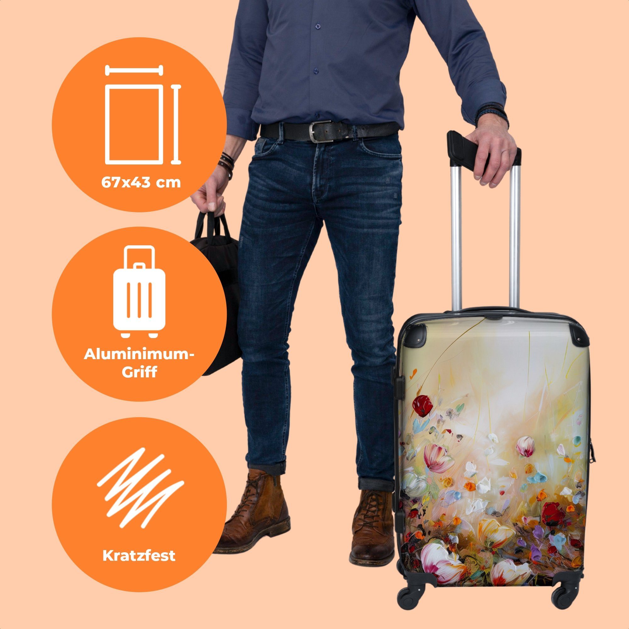 NoBoringSuitcases.com© Koffer 4 - Natur, Große 67x43x25cm Trolley Aufgabegepäck Rollkoffer mit Rollen Rollen, Farbenfroh - Ölfarben Reisekoffer 4 - Blumen 