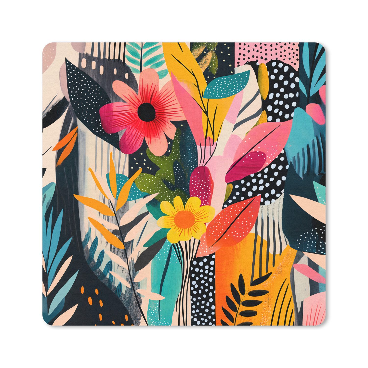 MuchoWow Mauspad Gemälde - Abstrakt - Blumen - Rosa (1-St), Mousepad, Schreibtisch Zubehör, Deko, 20x20 cm