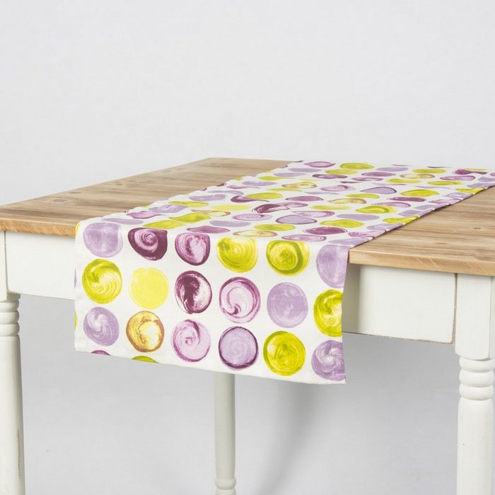 SCHÖNER LEBEN. Tischläufer Schöner Leben Tischläufer Kreise weiß lila grün 40x160cm handmade