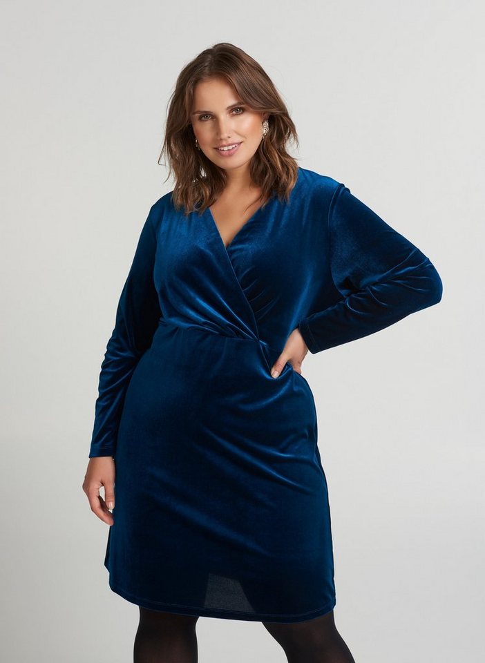 Zizzi Partykleid Damen Große Größen Kleid Samt Langarm V-Ausschnitt Abendkleid in