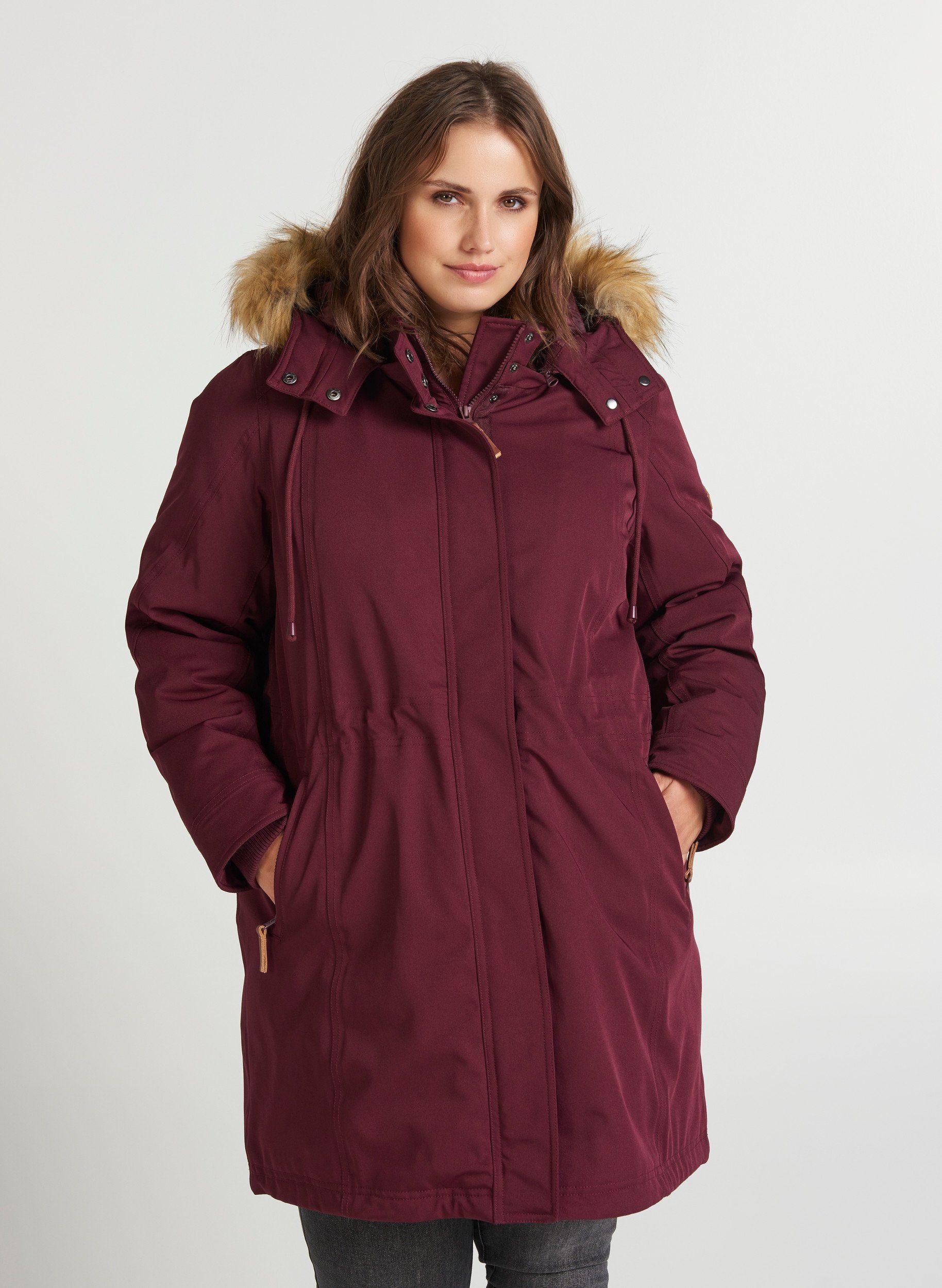 Zizzi Winterjacke Damen Große Größen Warm Kunstfellkragen Jacke online  kaufen | OTTO