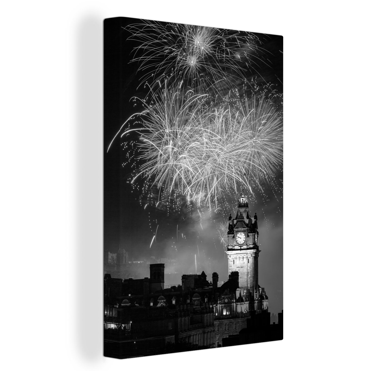OneMillionCanvasses® Leinwandbild Feuerwerk mit dunklem in Nähe Leinwandbild St), Edinburgh der Gemälde, inkl. von 20x30 (1 Zackenaufhänger, im bespannt fertig Himmel europäischen, cm