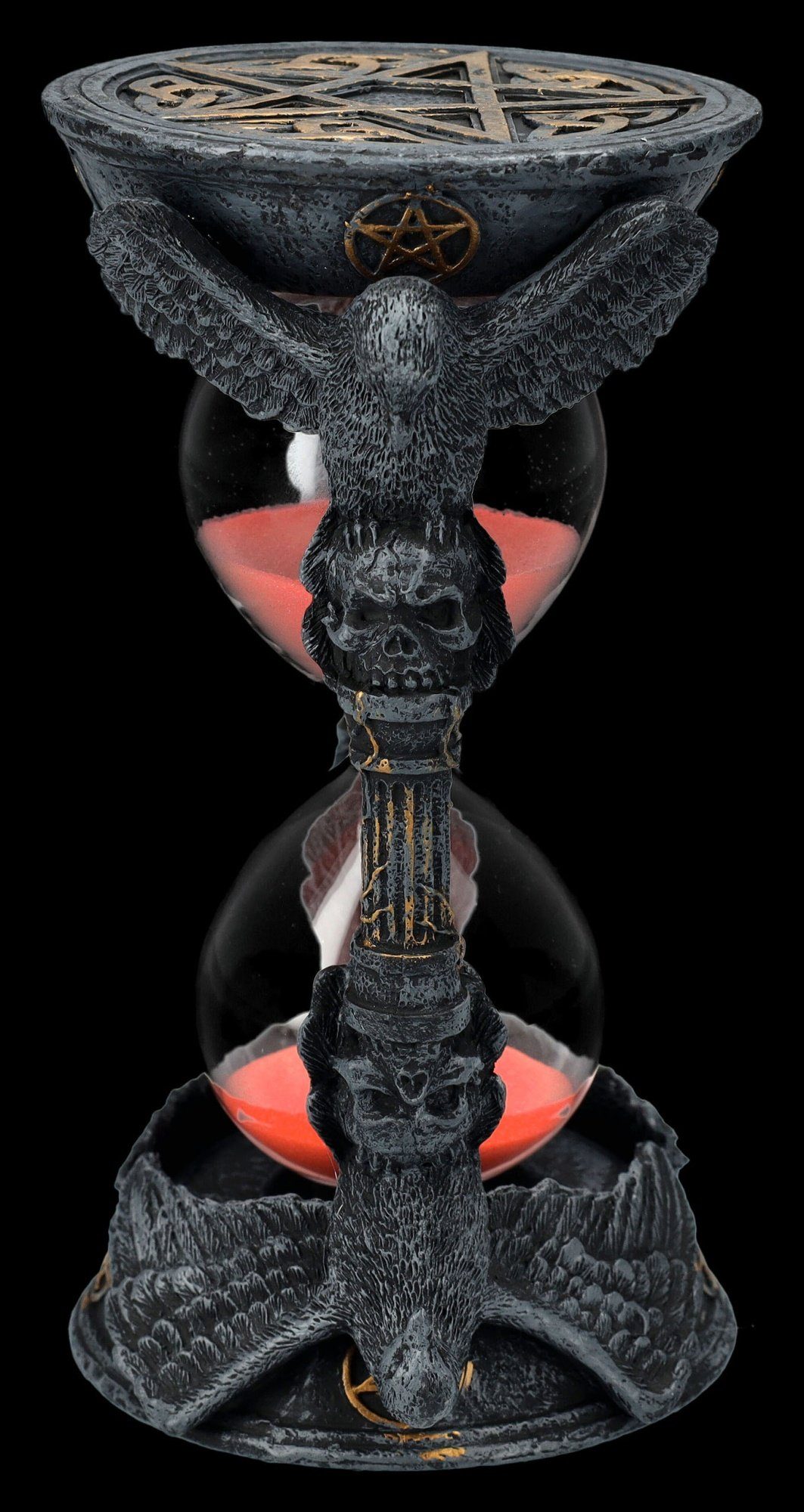 Figuren Shop GmbH Sanduhr Sanduhr - Raben und Totenköpfe - Gothic Dekoration Pentagramm
