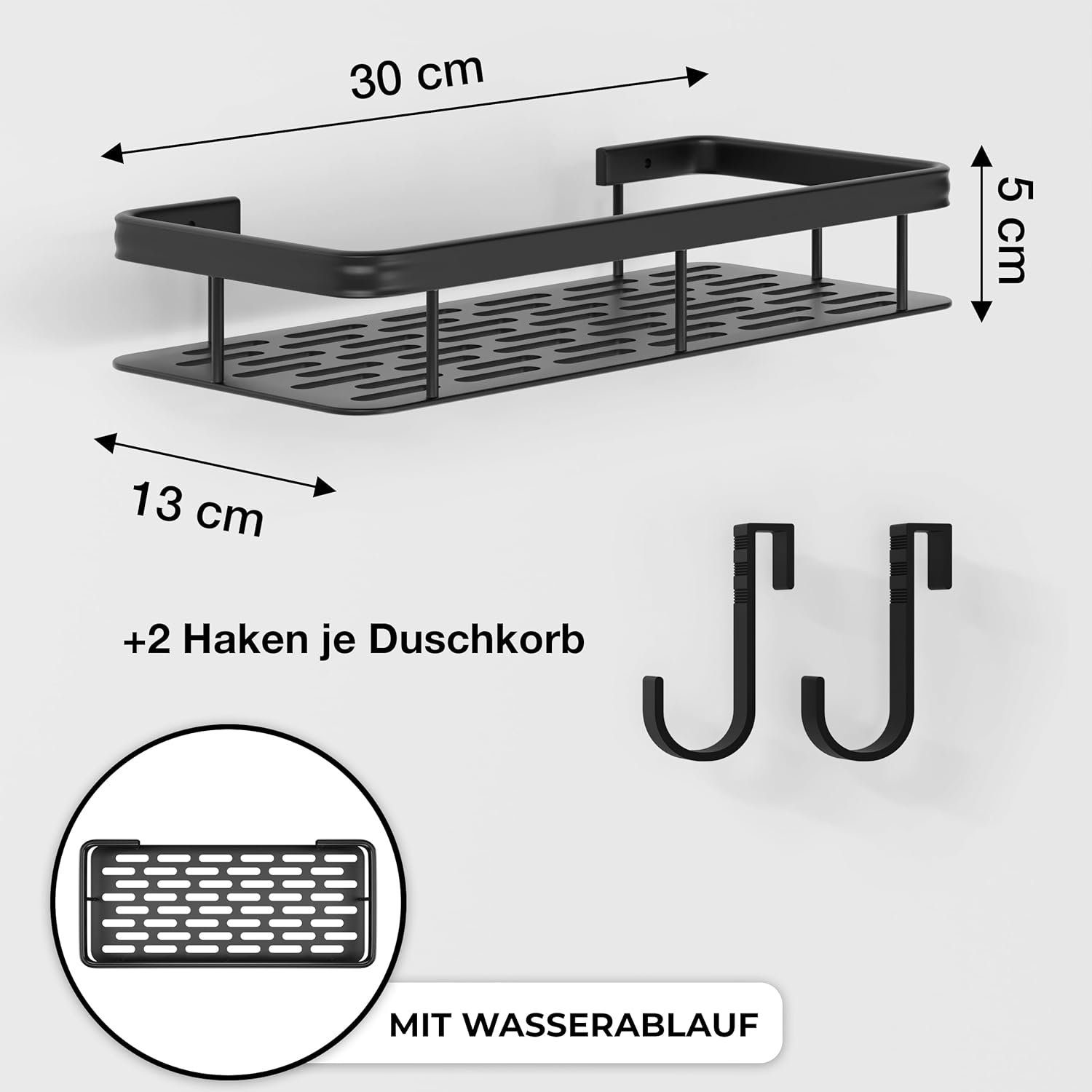LIEBHEIM Duschablage Duschkorb Badregal ohne - Industrie Klebeband Bohren Schwarz 1-tlg. - Aluminium