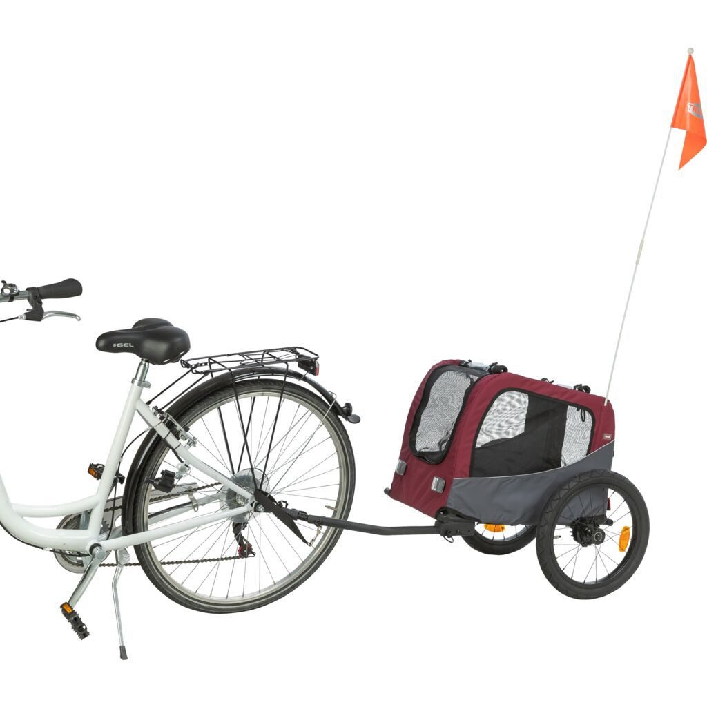 TRIXIE Fahrradhundeanhänger Fahrradanhänger für Hunde - grau/rot - 56 × 64 × 61/125 cm
