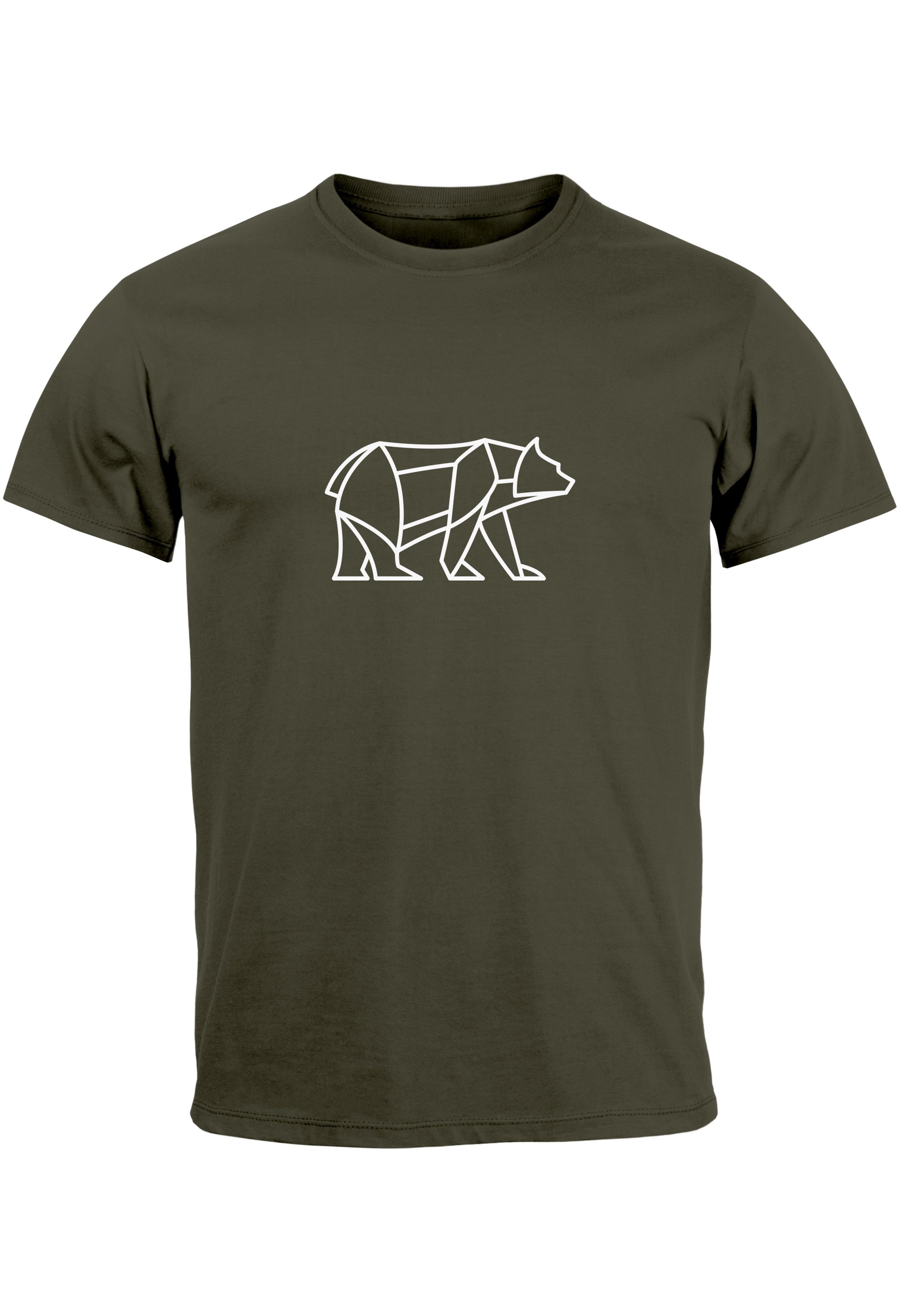 Neverless Print-Shirt Herren T-Shirt Polygon Design Print Bär Bear Tiermotiv Outdoor Fashion mit Print Polygon 2 grün