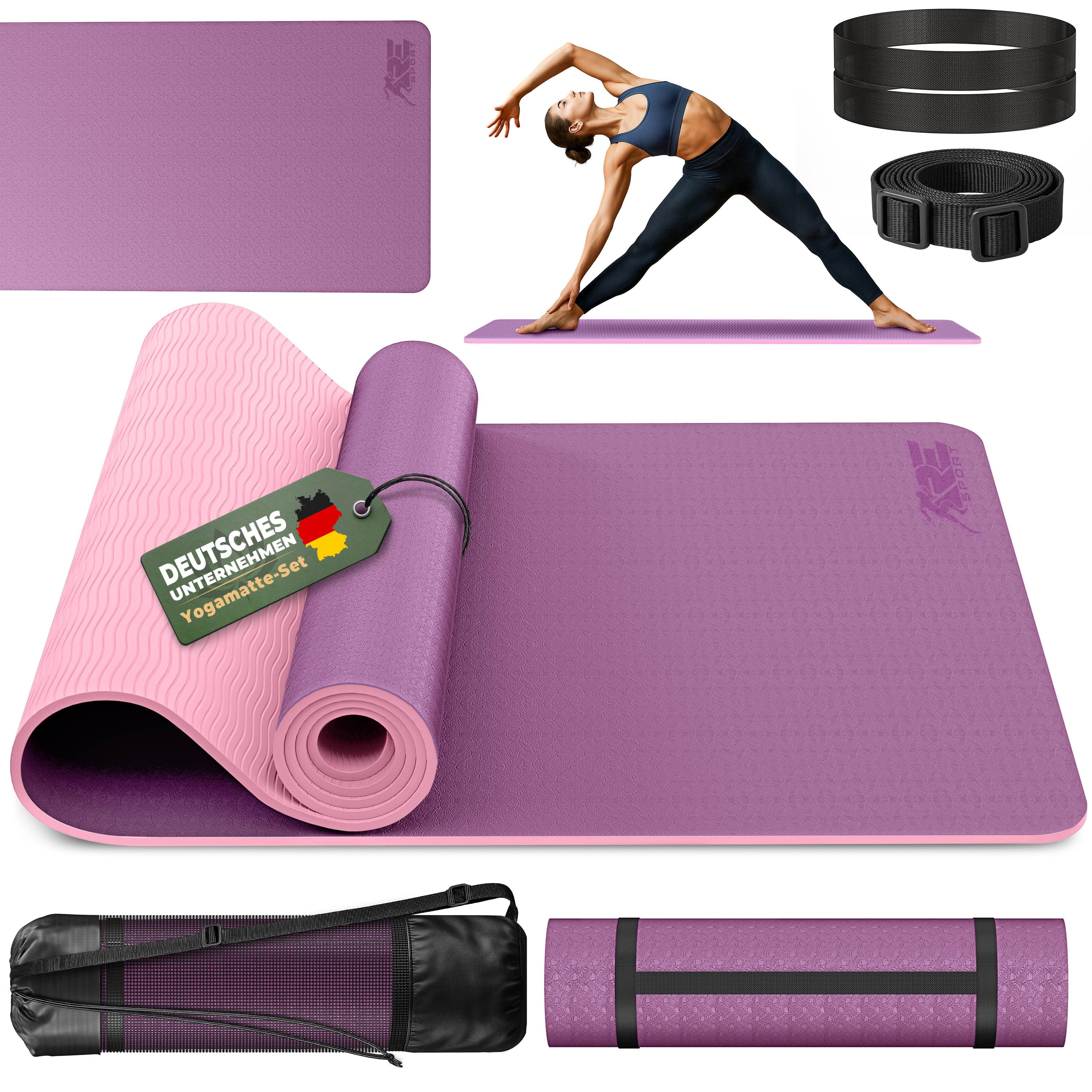 RE:SPORT Gymnastikmatte 183 x 61 x 0,6 cm mit Tragetasche Yogamatte TPE Fitnessmatte (rutschfest), Trainingsmatte mit Tragegurt Fitness Gymnastik Pilates Workout