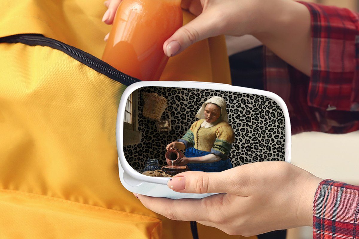 Brotbox - Milchmädchen Mädchen weiß Meister, Alte für Erwachsene, Kinder Kunststoff, und und - Kunst MuchoWow Lunchbox Jungs Gemälde Brotdose, (2-tlg), - Pantherdruck - - für Vermeer