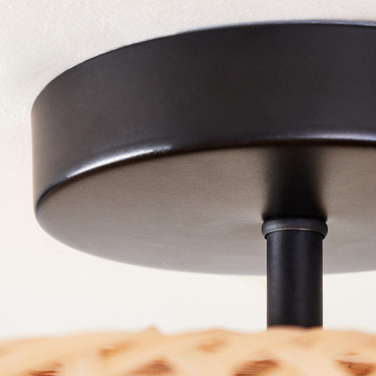 hofstein Deckenleuchte Deckenlampe aus Metall/Bast in Schwarz/Naturfarben, ohne Leuchtmittel, Leuchte im modernen Boho-Design (50 cm) mit tollem Lichteffekt, E27