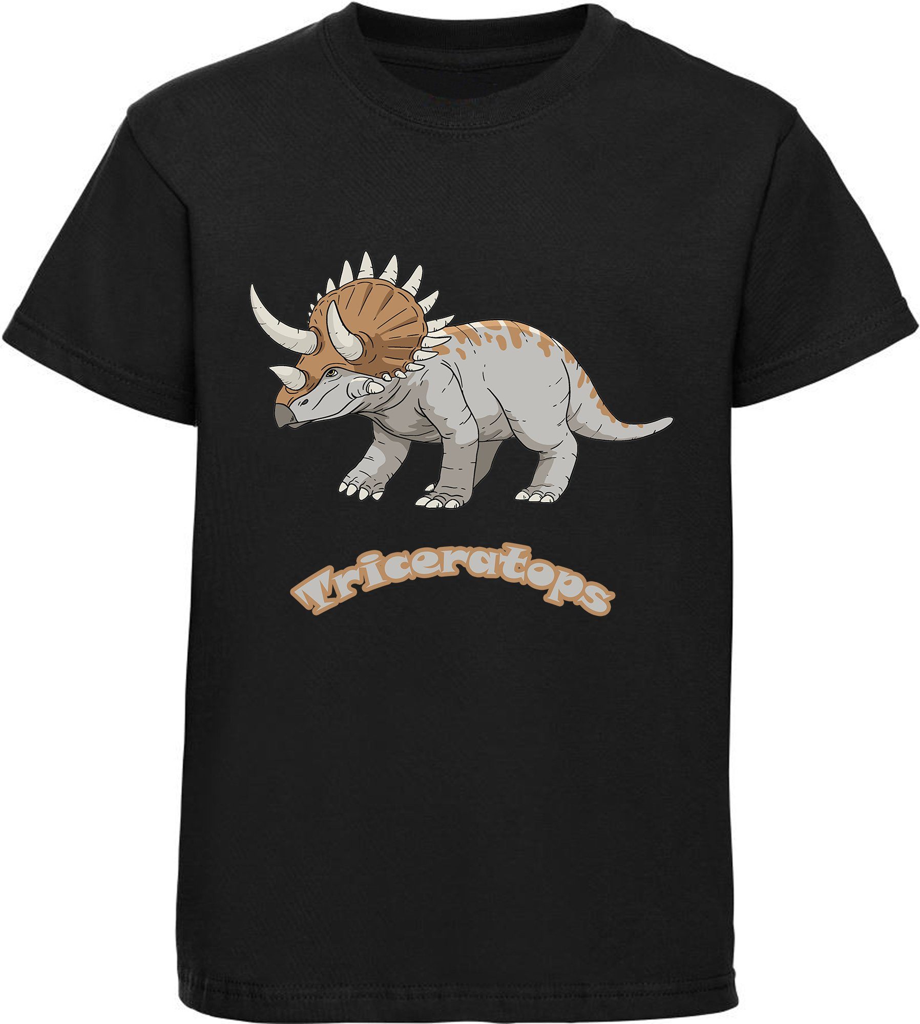 MyDesign24 T-Shirt bedrucktes Kinder T-Shirt mit Triceratops 100% Baumwolle mit Dino Aufdruck, schwarz i52