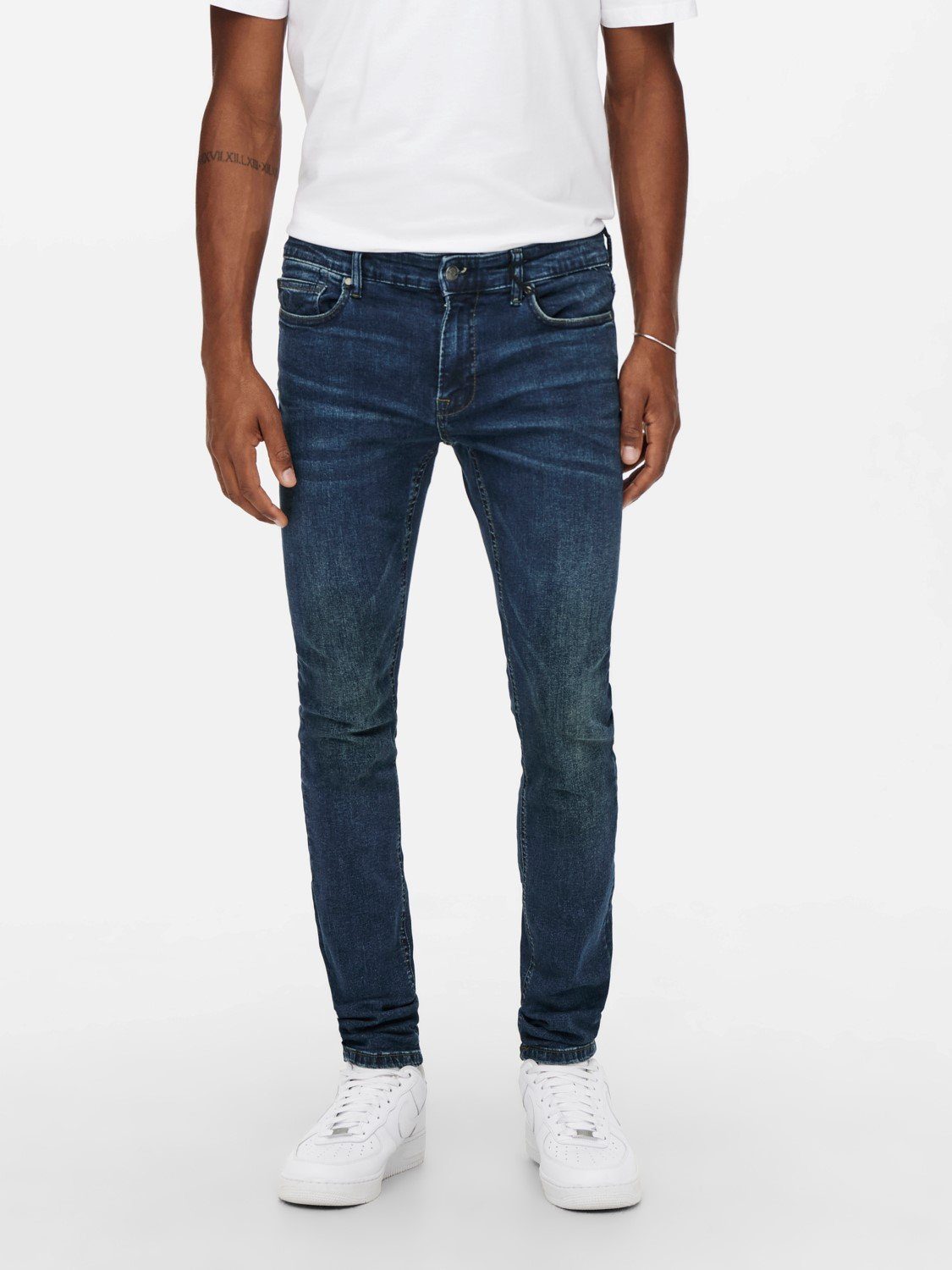 Skinny Slim-fit-Jeans Blau & Hose ONLY (1-tlg) 3977 SONS Stoned Washed Denim Jeans Fit in Basic Pants ONSWARP