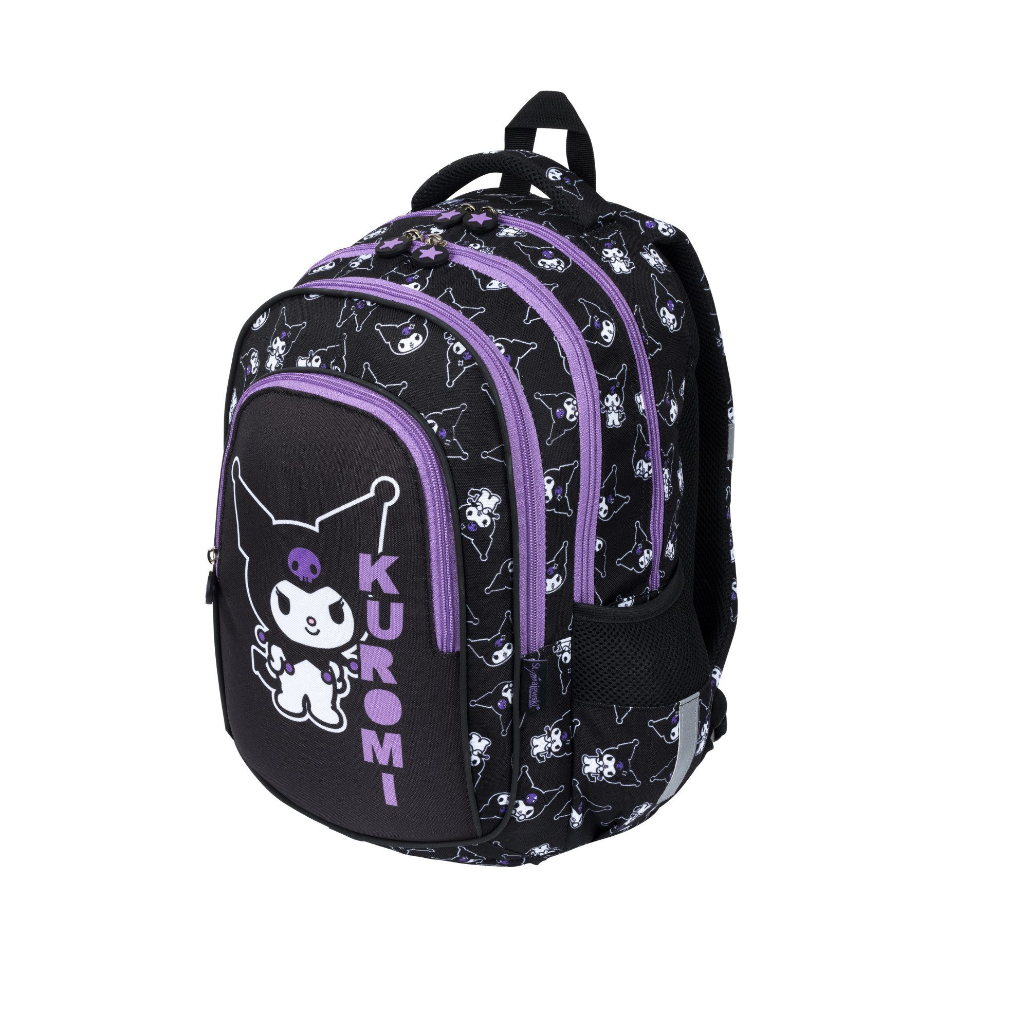 GOLDKIDS Schulranzen für Jungen und Mädchen, 4er-Set - (Schul-Rucksack für Kinder mit Federmäppchen -, Schuhbeutel und Regenschutz), - Kuromi Motiv
