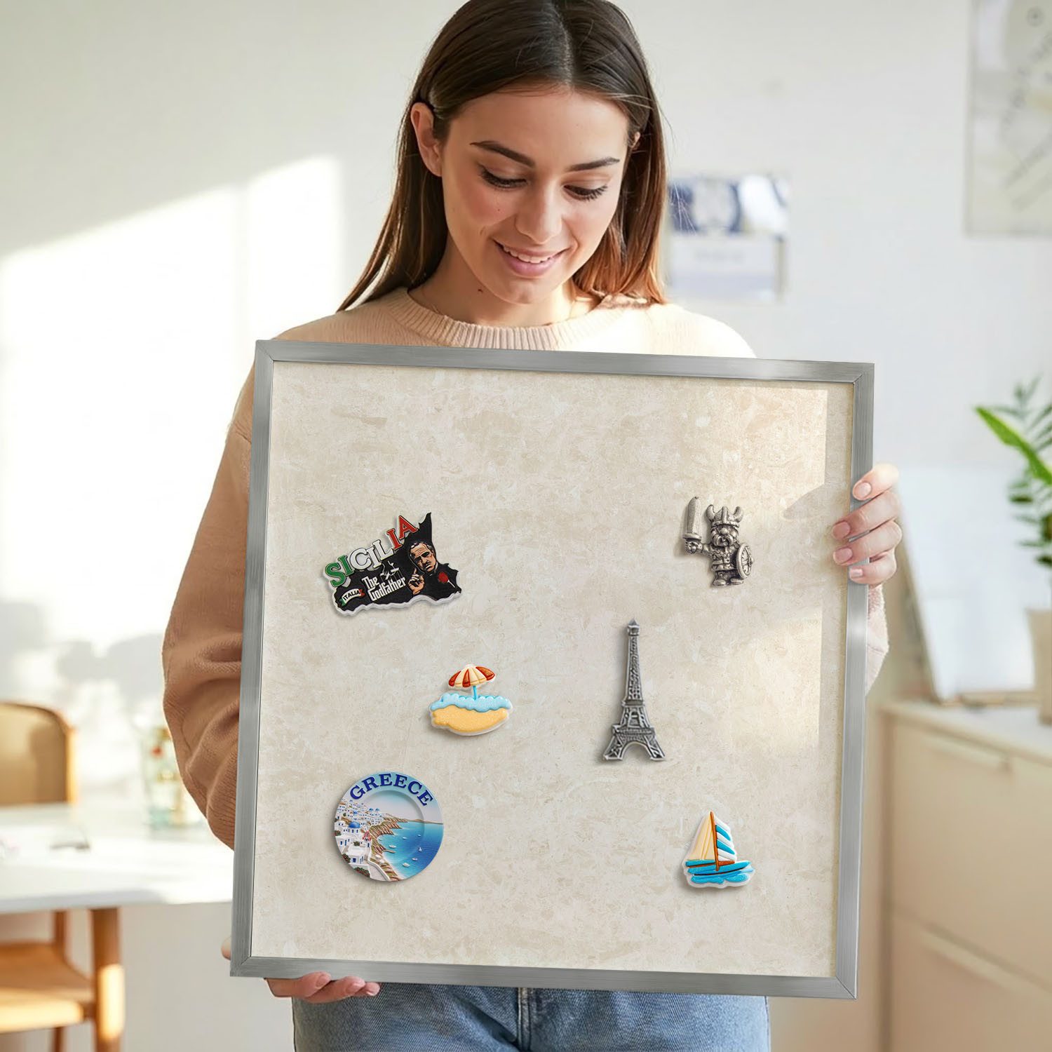 Tulup Magnettafel Moderne Magnettafel für Magnete mit stilvollem Rahmen, Cremige Eleganz, Cremig