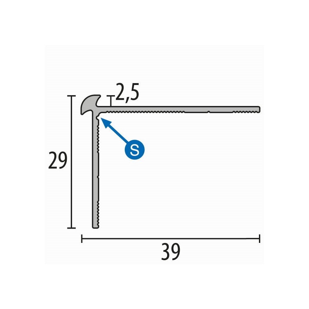 Küberit Treppenkantenprofil 29 x 39 x 2500 mm Winkelprofil Schwarz Gebohrt Aluminium