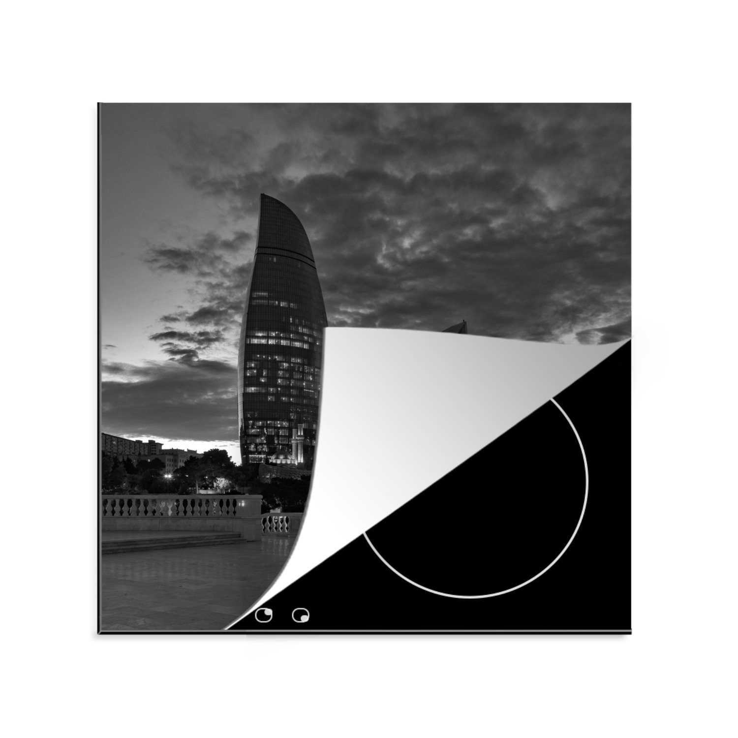 MuchoWow Herdblende-/Abdeckplatte Baku - Aserbaidschan 78x78 cm, für Vinyl, (1 Ceranfeldabdeckung, - - Schwarz tlg), küche Arbeitsplatte Weiß