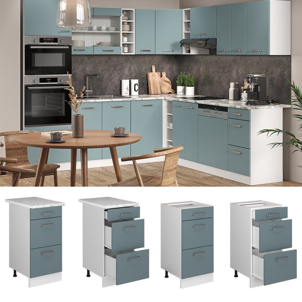 Vicco Unterschrank R-Line, Blau-Grau/Weiß, 40 cm mit Schubladen, ohne Arbeitsplatte (1-St)