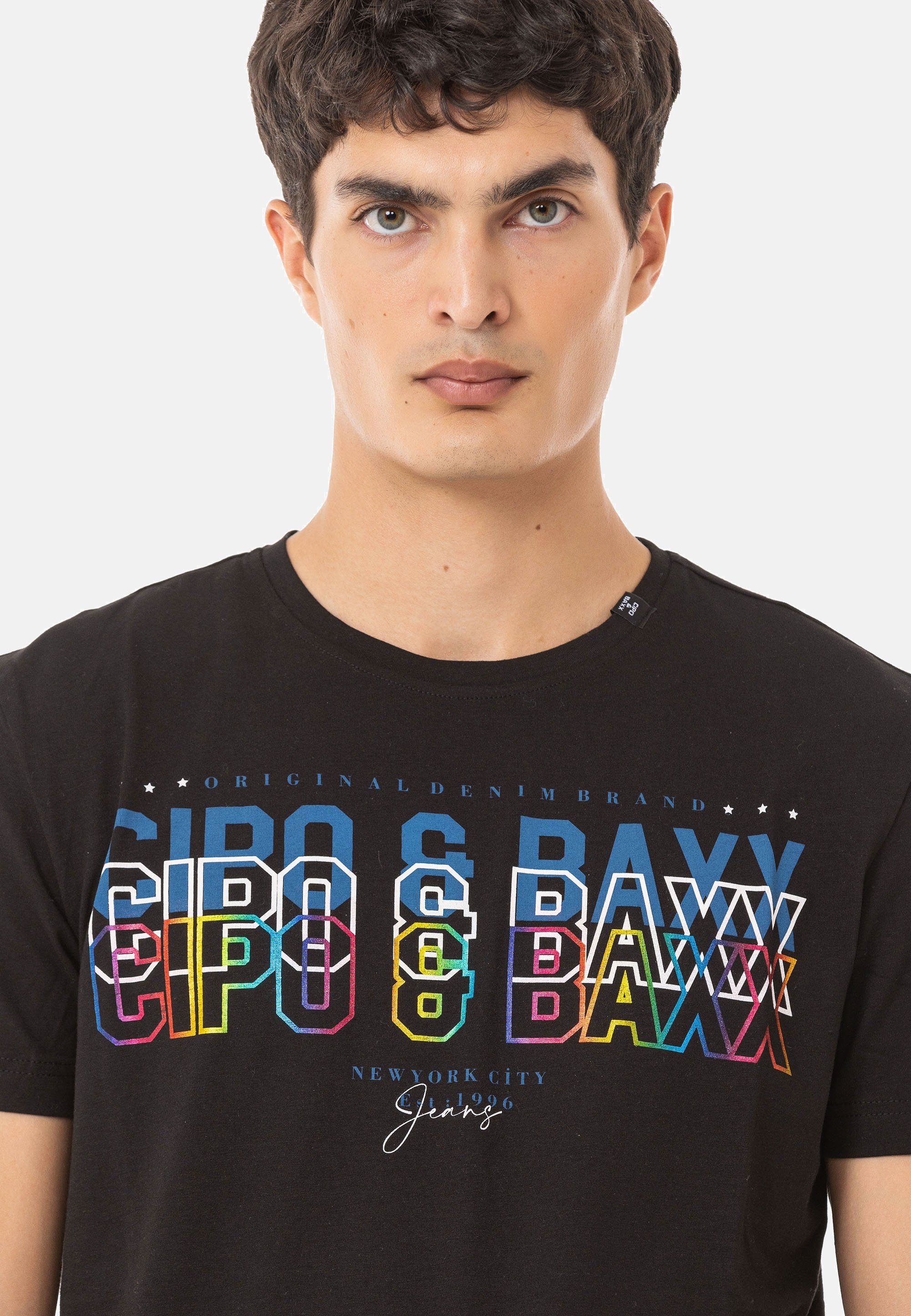 Cipo & Baxx T-Shirt trendigem CT717 Markenprint schwarz mit