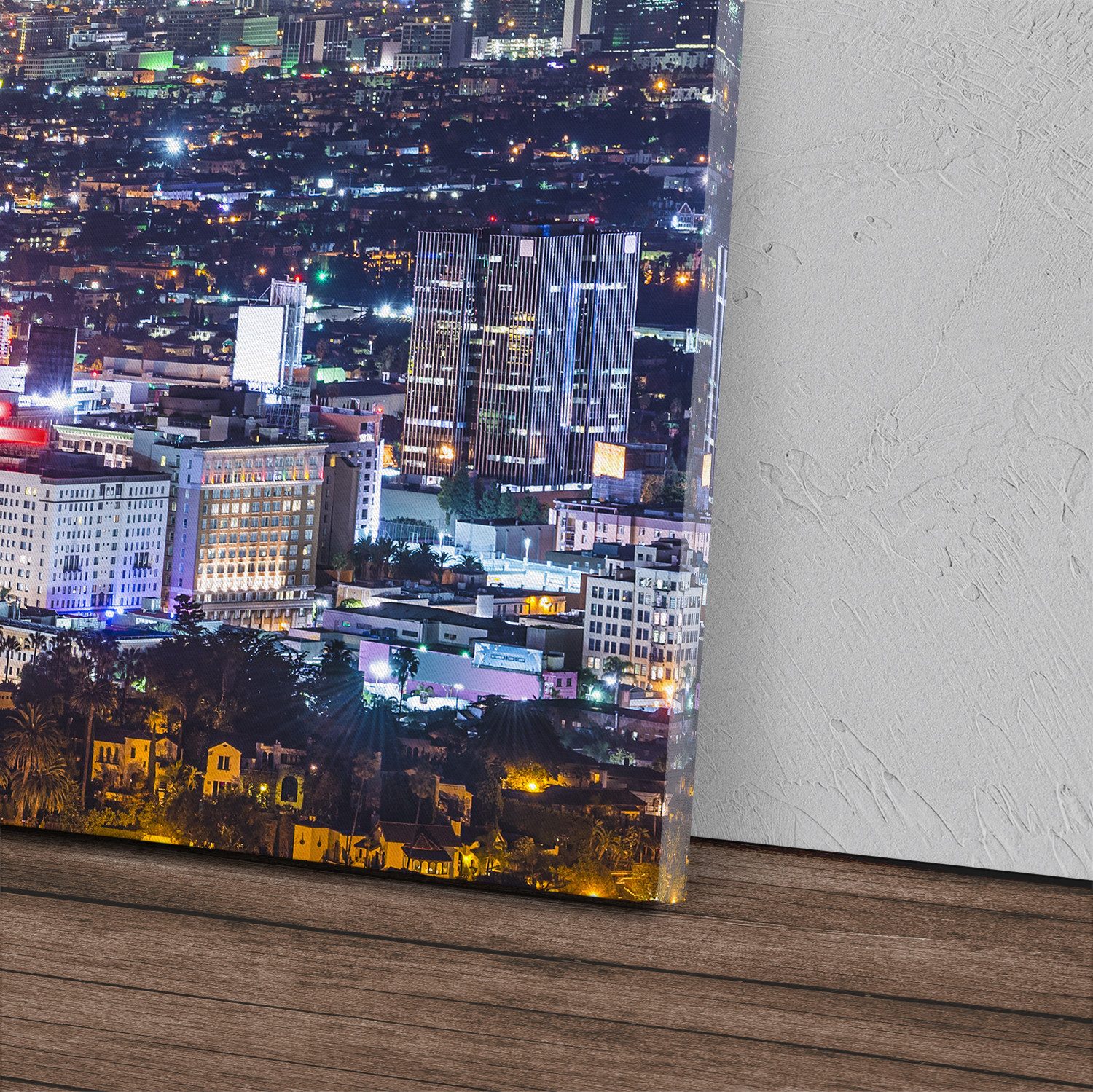 Sinus Art Leinwandbild Kunstdruck Bilder 120x60cm USA Los Angeles bei Nacht Stadt Skyline, (1 St)