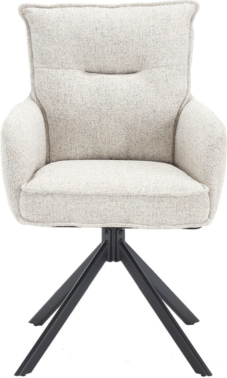 SalesFever Esszimmerstuhl Austin - Armlehnstuhl mit hochwertiger Taschenfederkern-Polsterung (1 St), Esszimmersessel: 360° Drehfunktion mit stilvollem Metallfuß