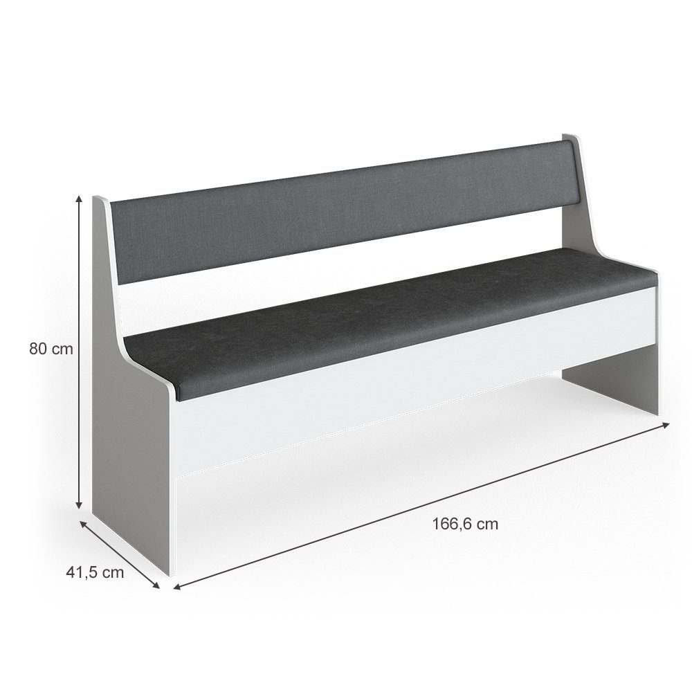 Vicco Sitzbank Roman, Weiß/Anthrazit, 166 x 42 cm (1-St)