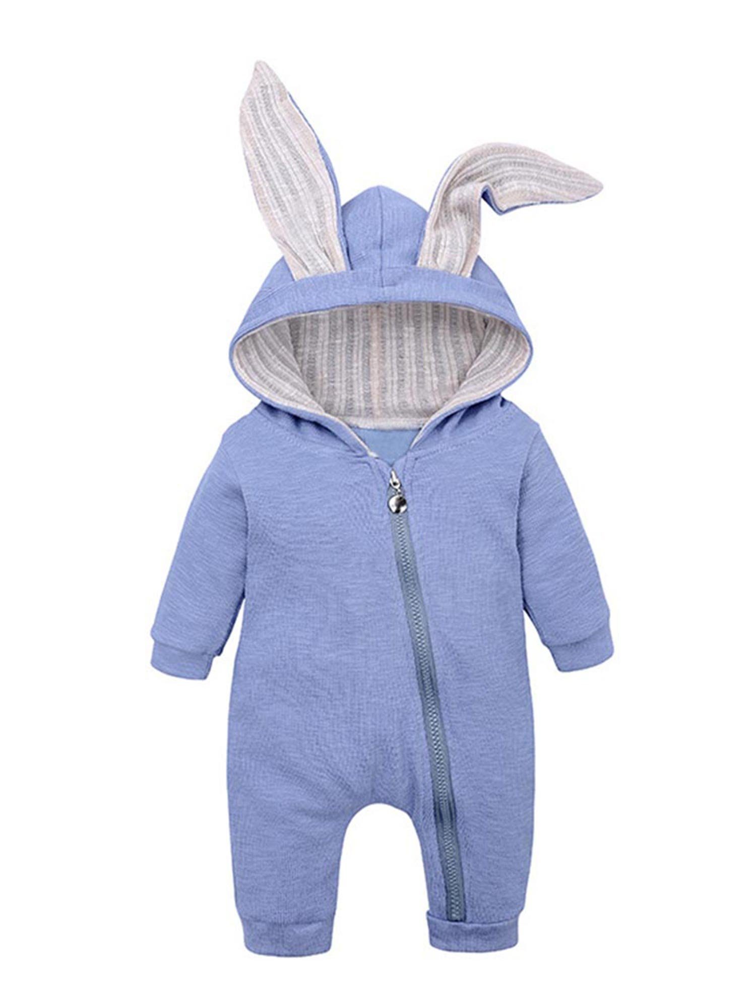 Langarm Kapuzenpullover Bodysuit niedlicher Reißverschluss Frühlings Sommer LAPA Hasenohren einfarbiger mit Strampler Unisex 1-tlg) Baby Kleidung (1-tlg.,