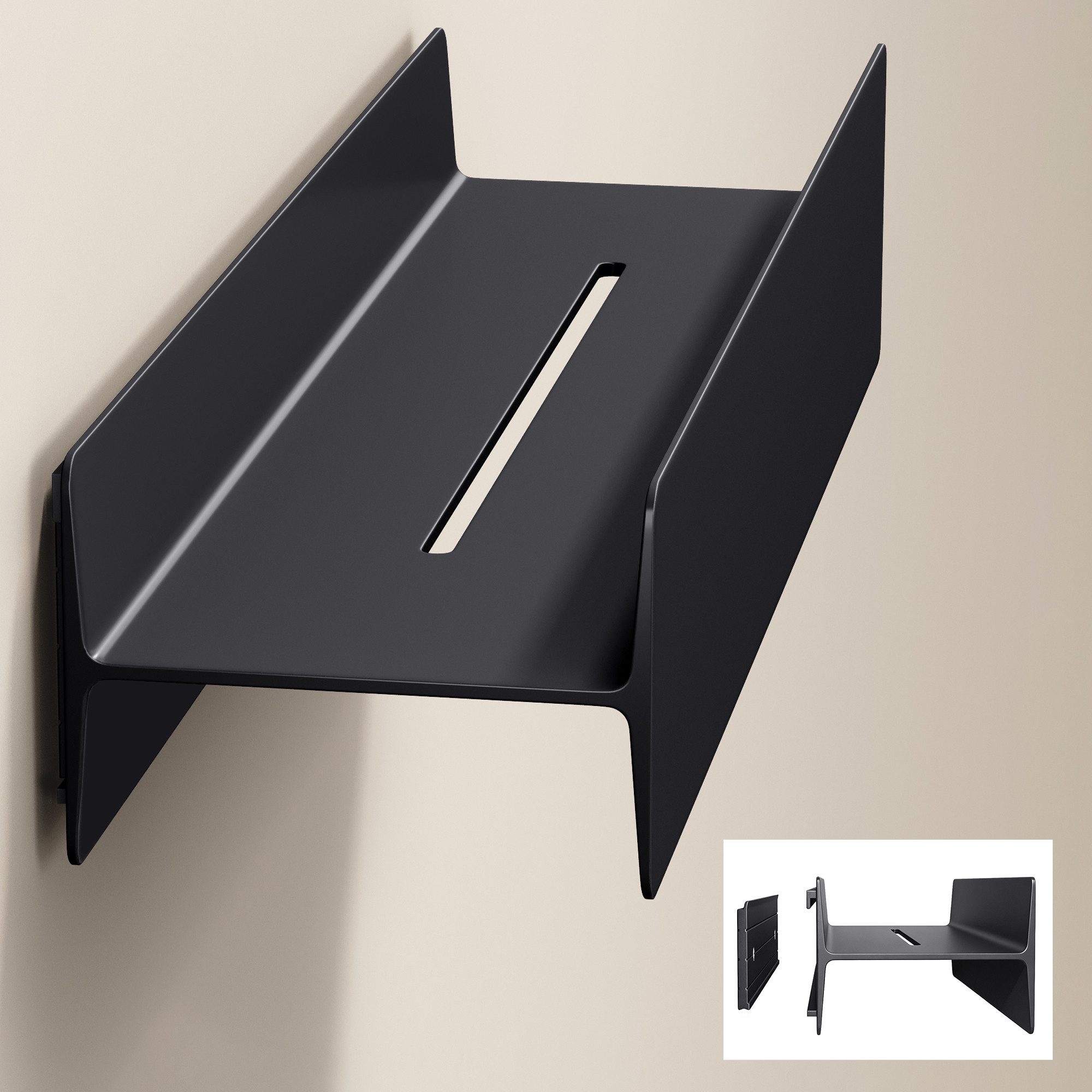 doporro Garderobenleiste Wandgarderobe Hakenleiste mit Ablage aus Kohlenstoffstahl Reglo-05 (4 St), Kombination aus Ablagefläche und unteren Haken